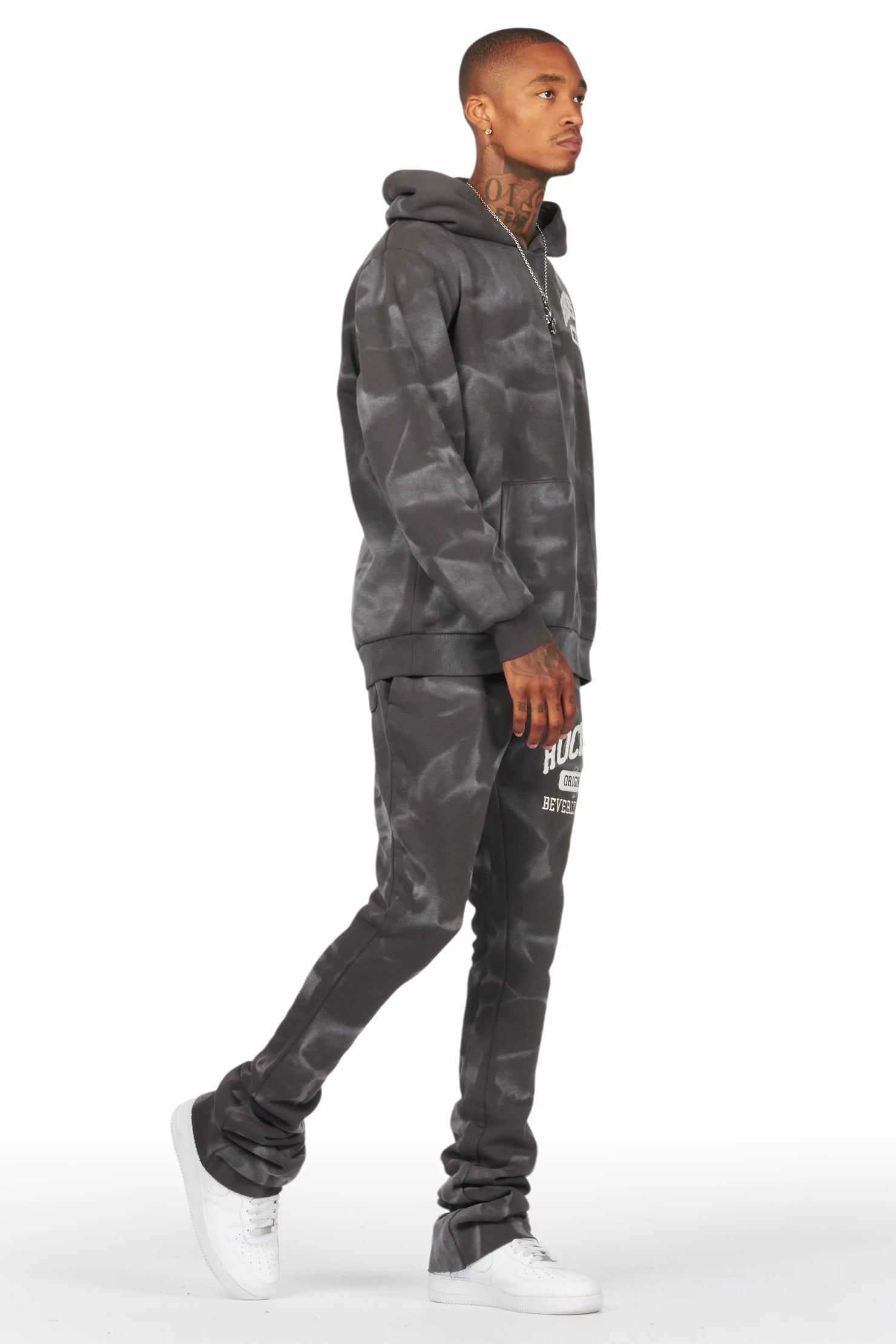 Member Vintage Grey Hoodie Patchwork Stacked Flare Track Set