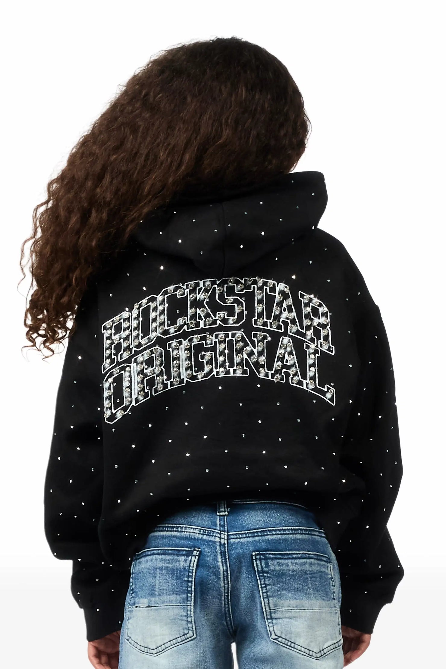 Girls Jayla Black Rhinestone Hoodie