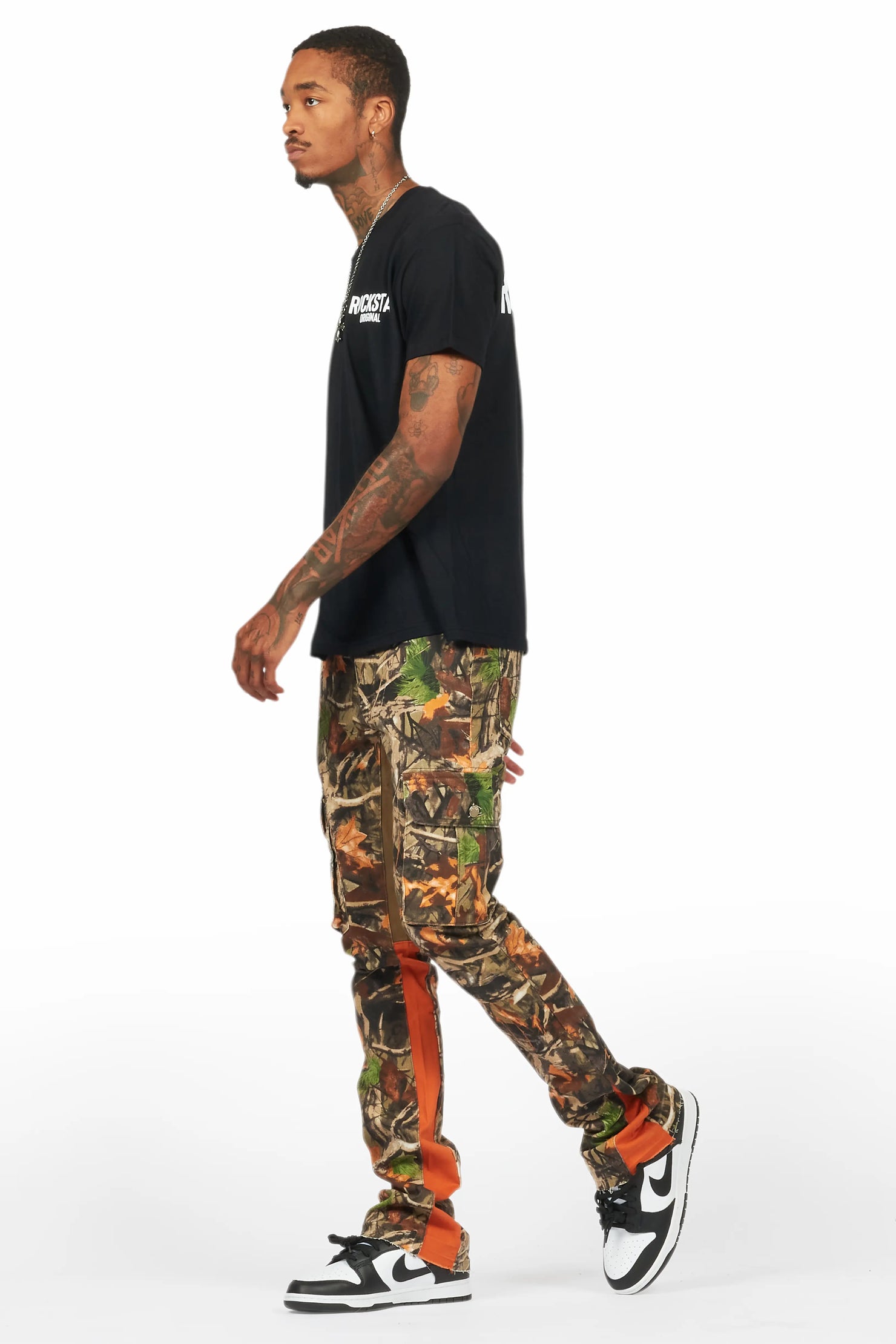 Rolan Orange Tree Camo Stacked Flare Jean