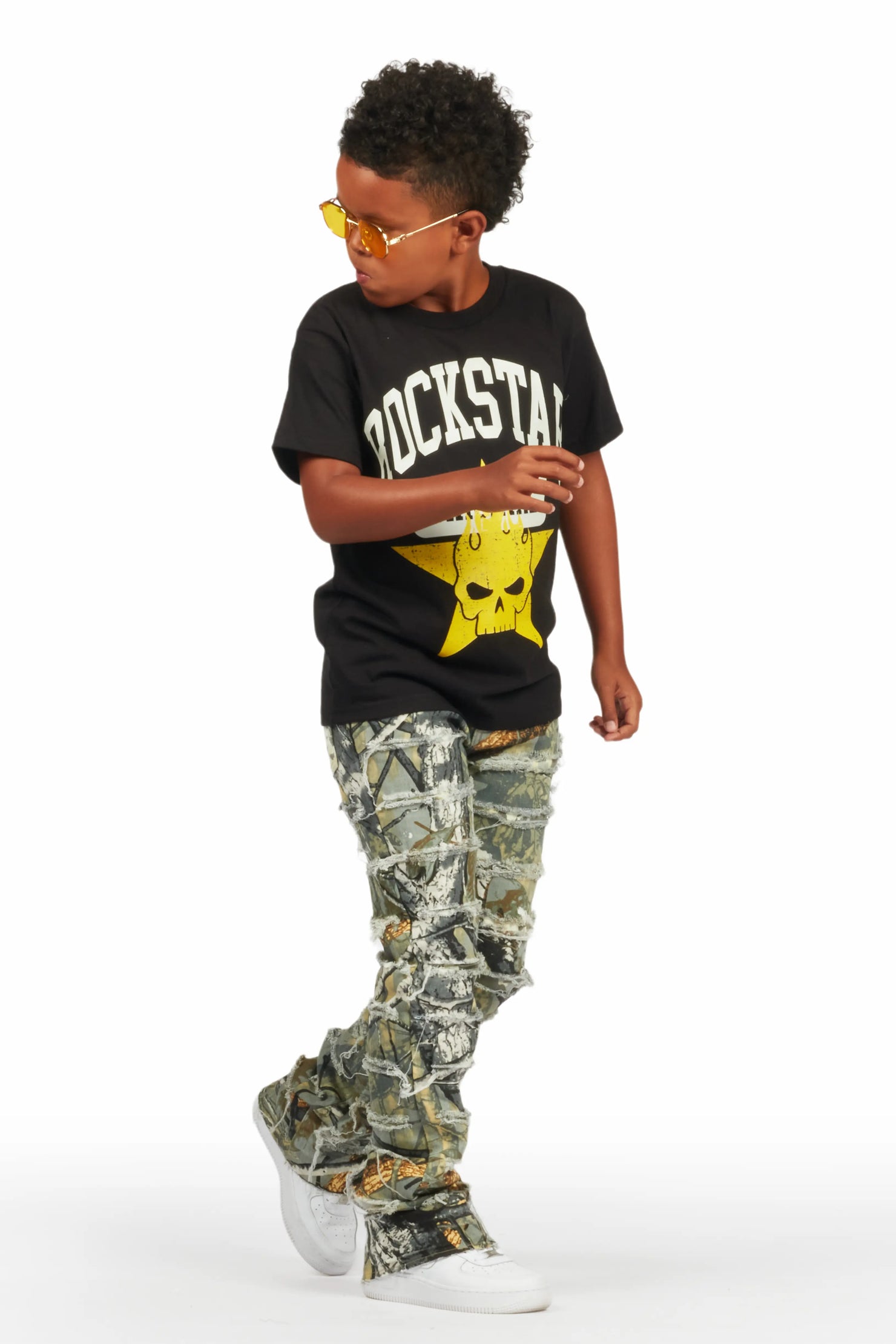 Boys Semaj Tree Camo T-Shirt/Stacked Flare Jean Set