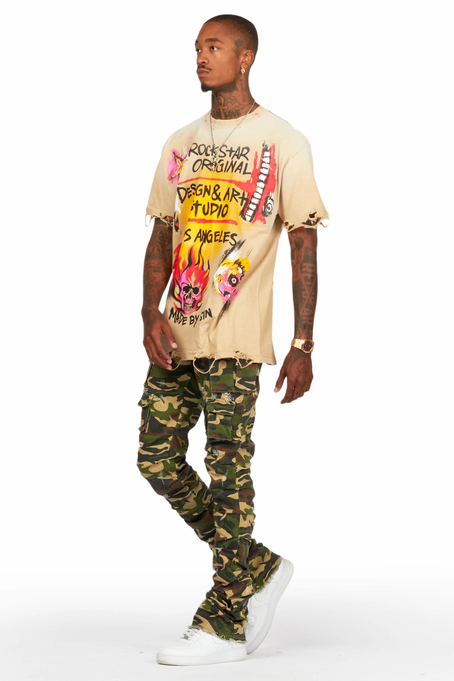 Gentry Camo Stacked Flare Jean