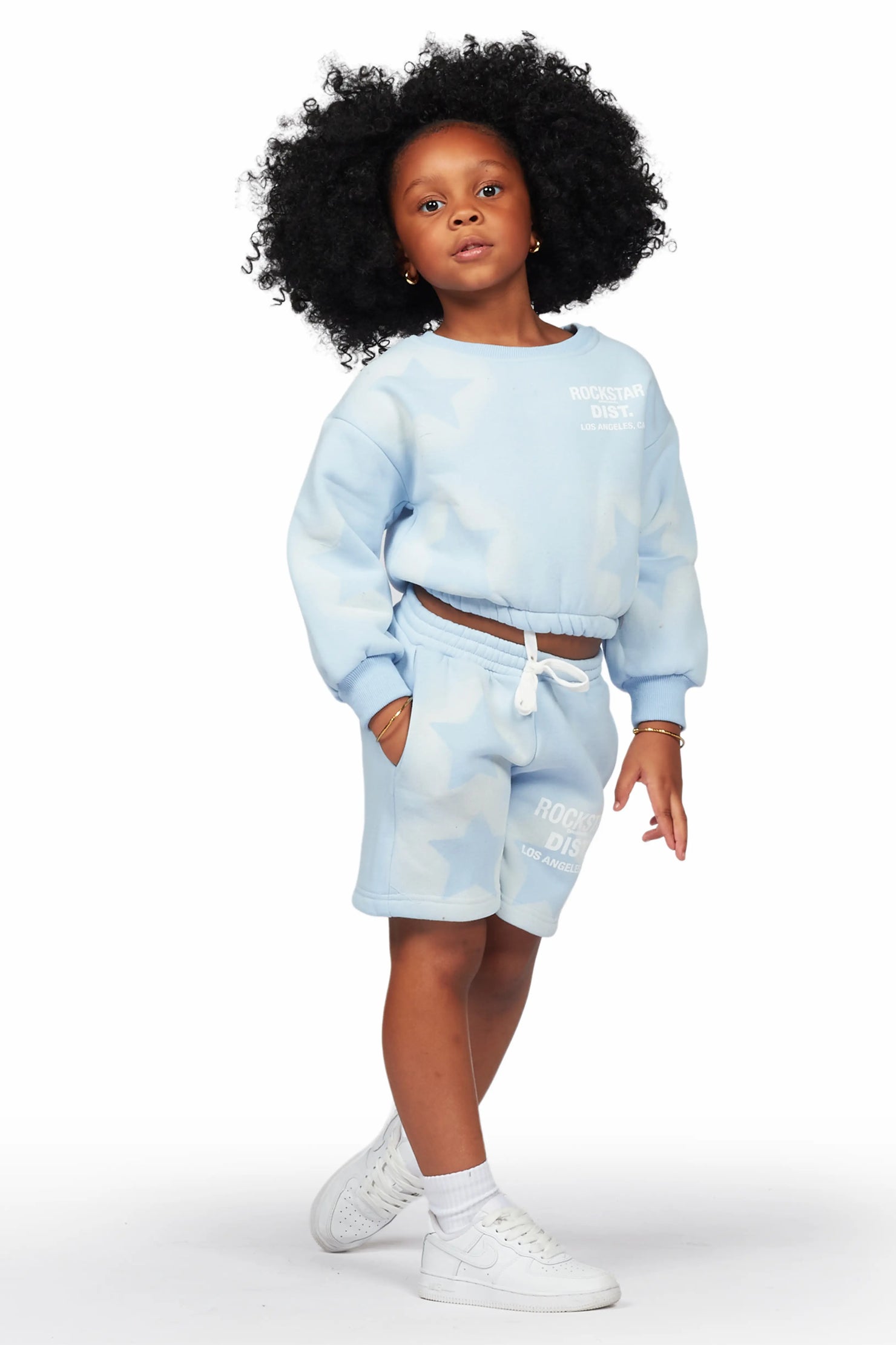 Girls Dally Light Blue Crop Top Short Set