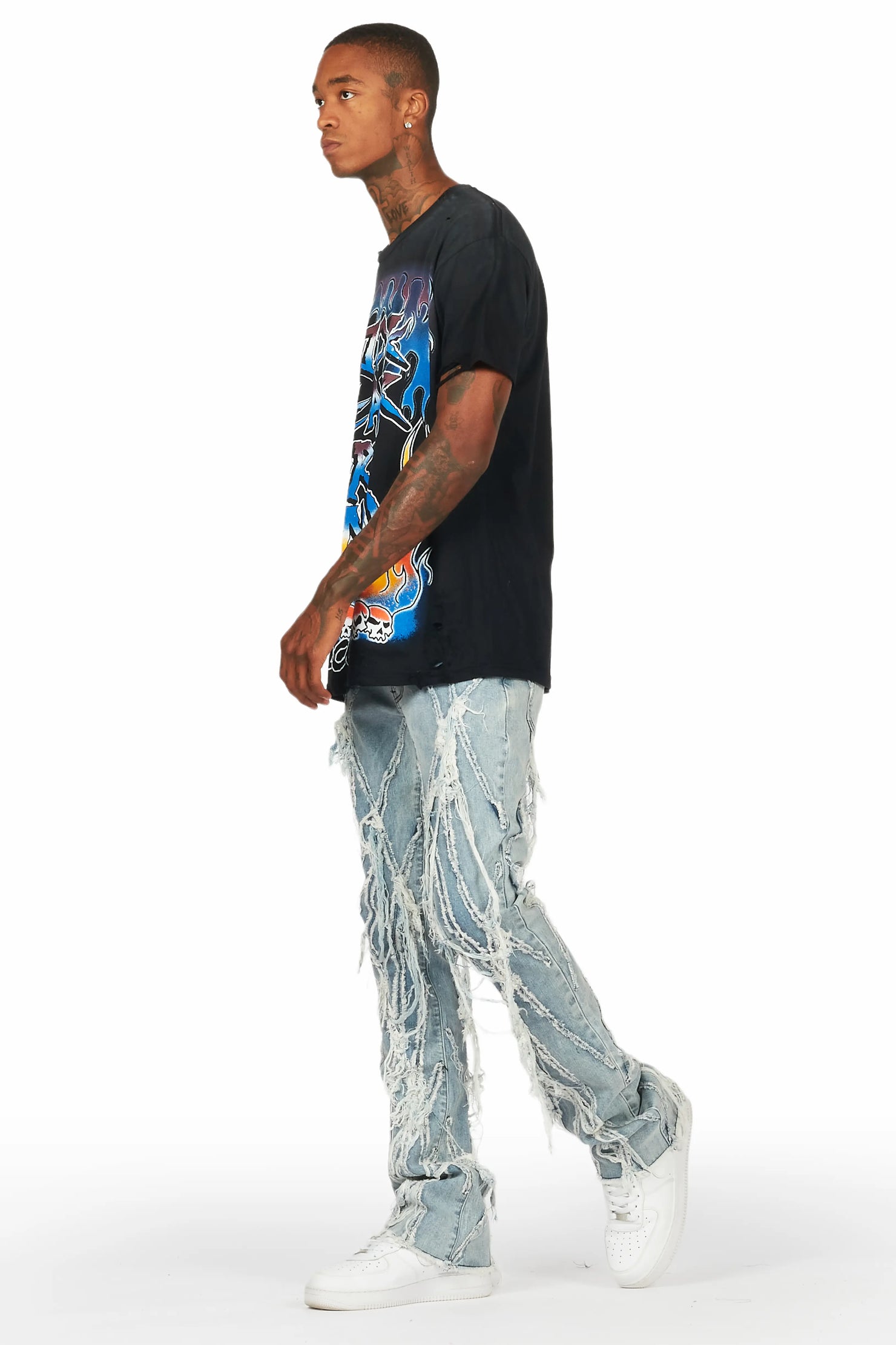 Gennaro Blue Stacked Flare Jean