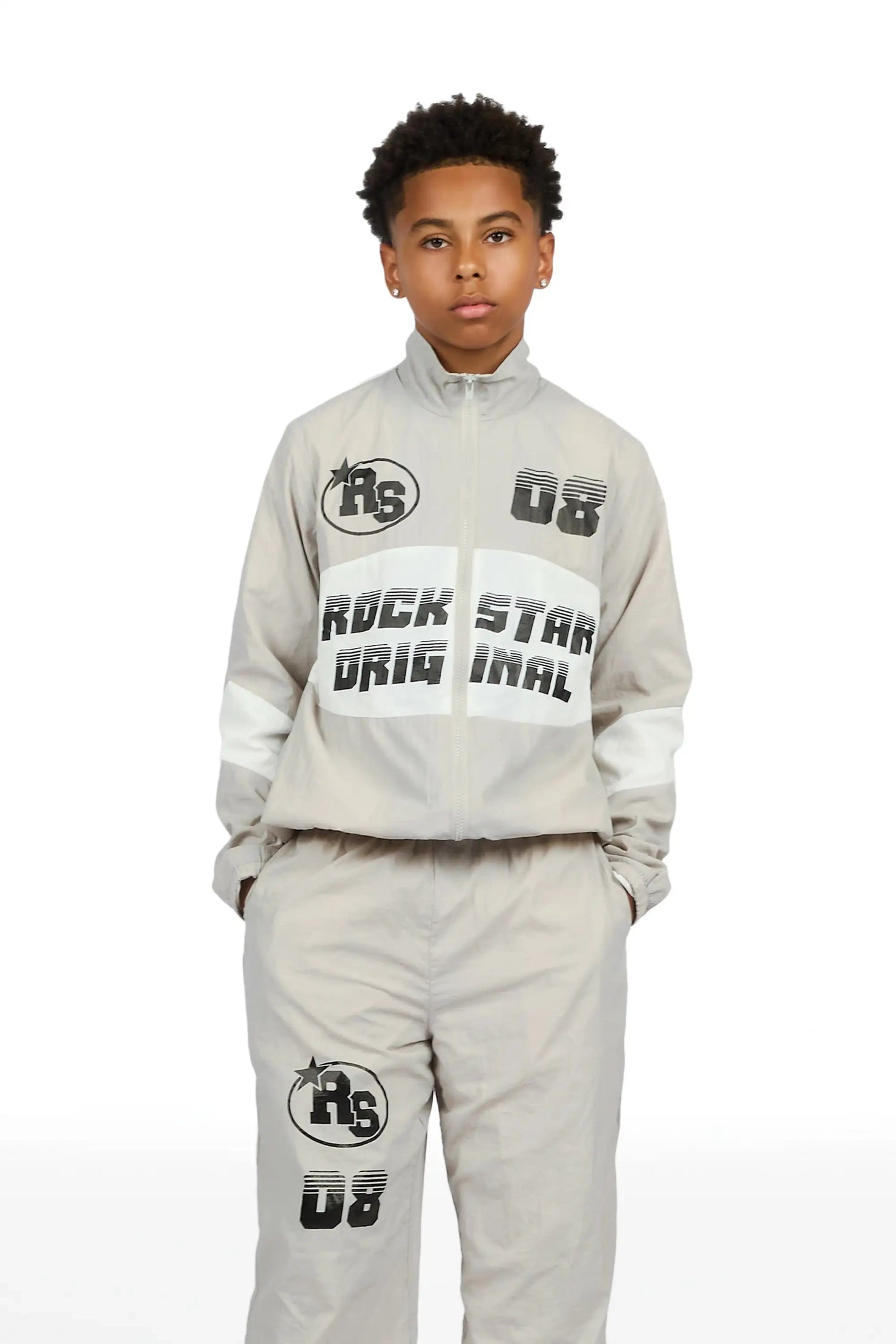 Boys Wayra Grey Windbreaker Jacket Track Set