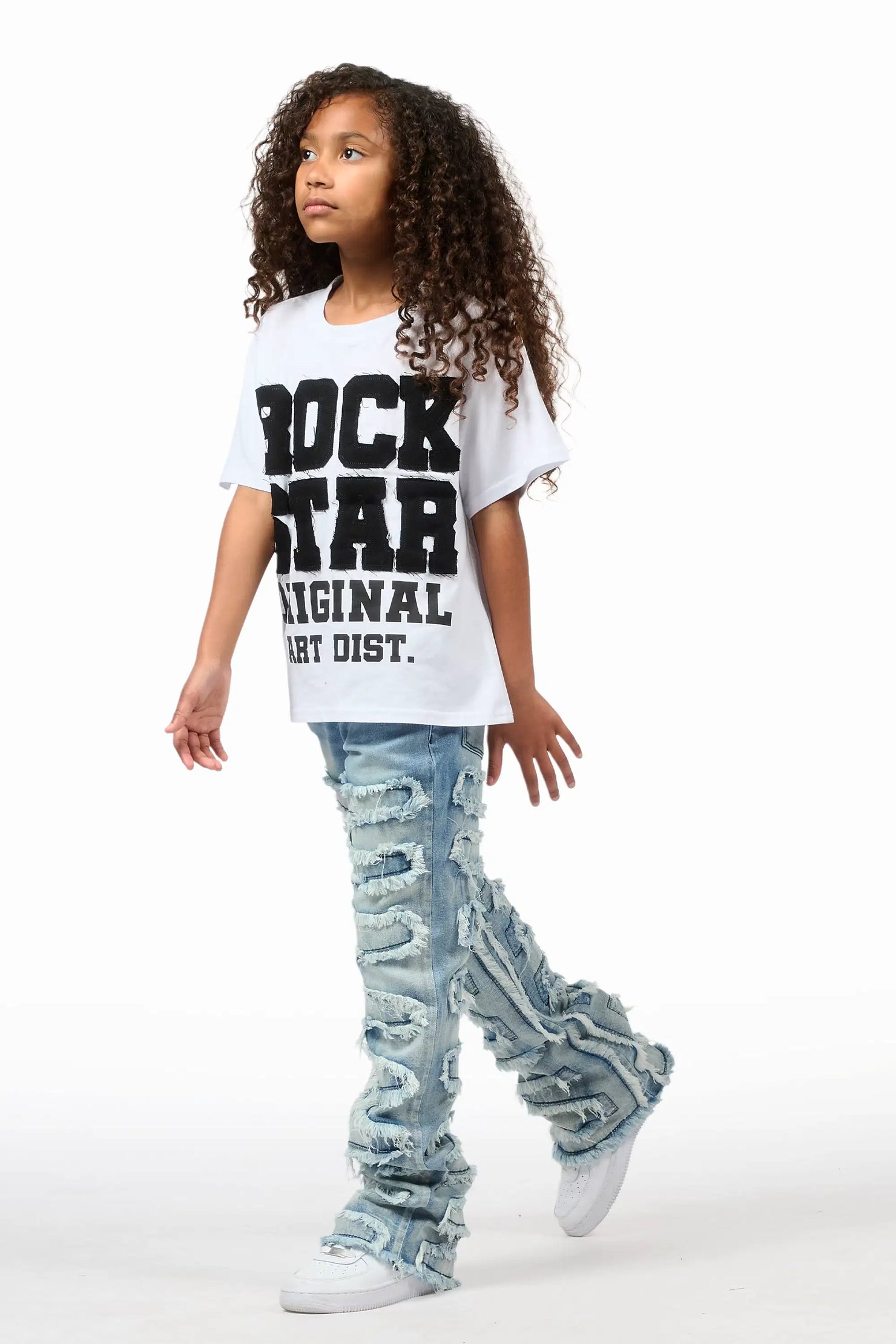 Girls Zariyah Medium Wash Stacked Flare Jean