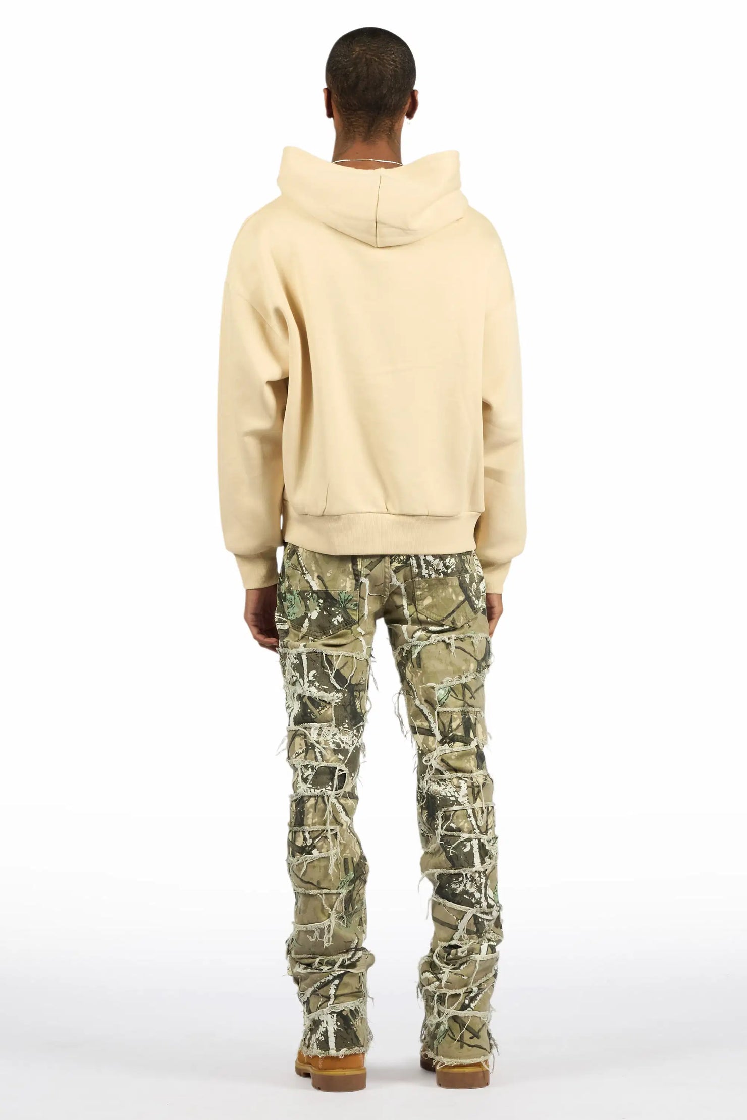 Saxon Beige Camo Hoodie/Stacked Flare Jean Set