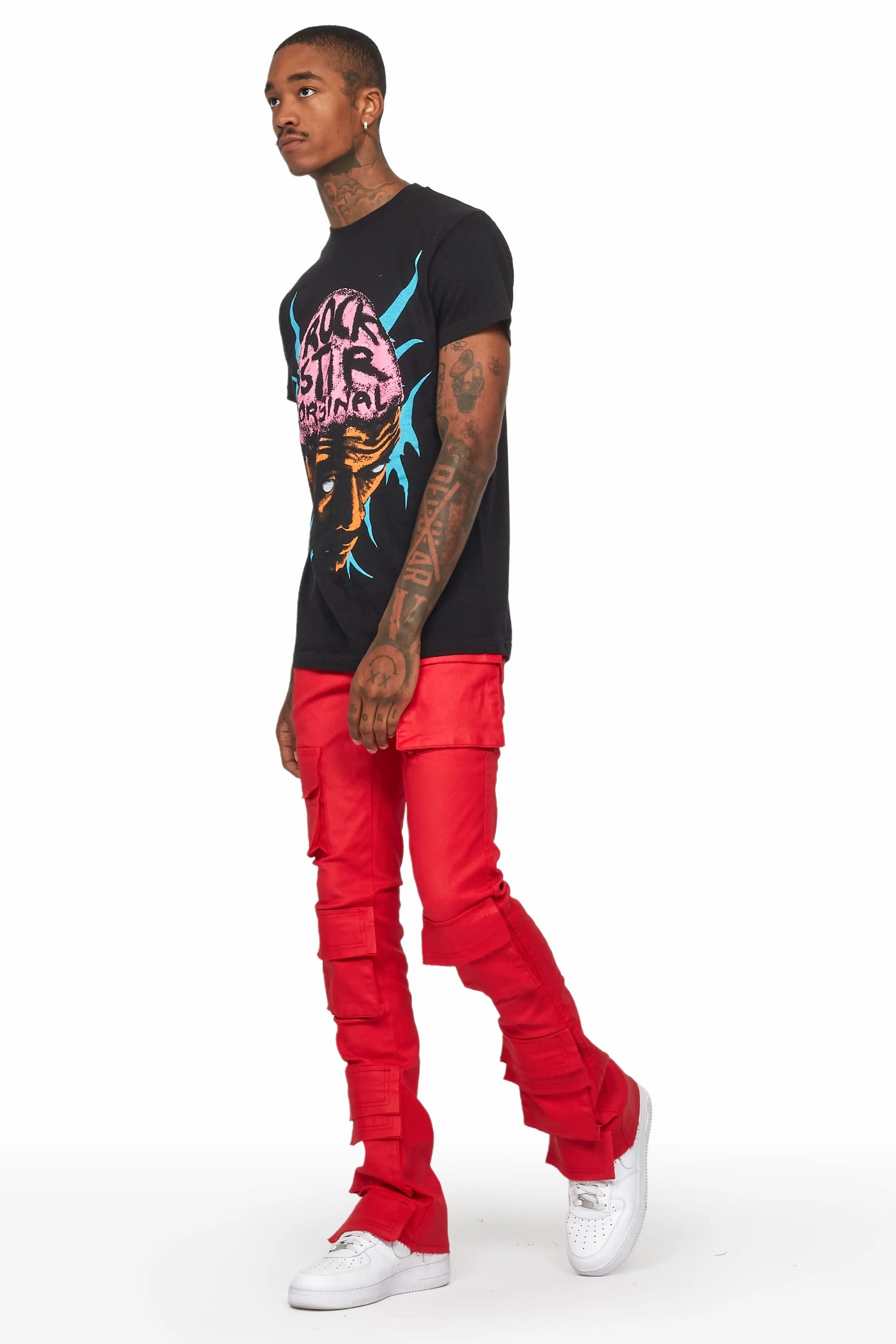 Zander Red Stacked Flare Cargo Jean