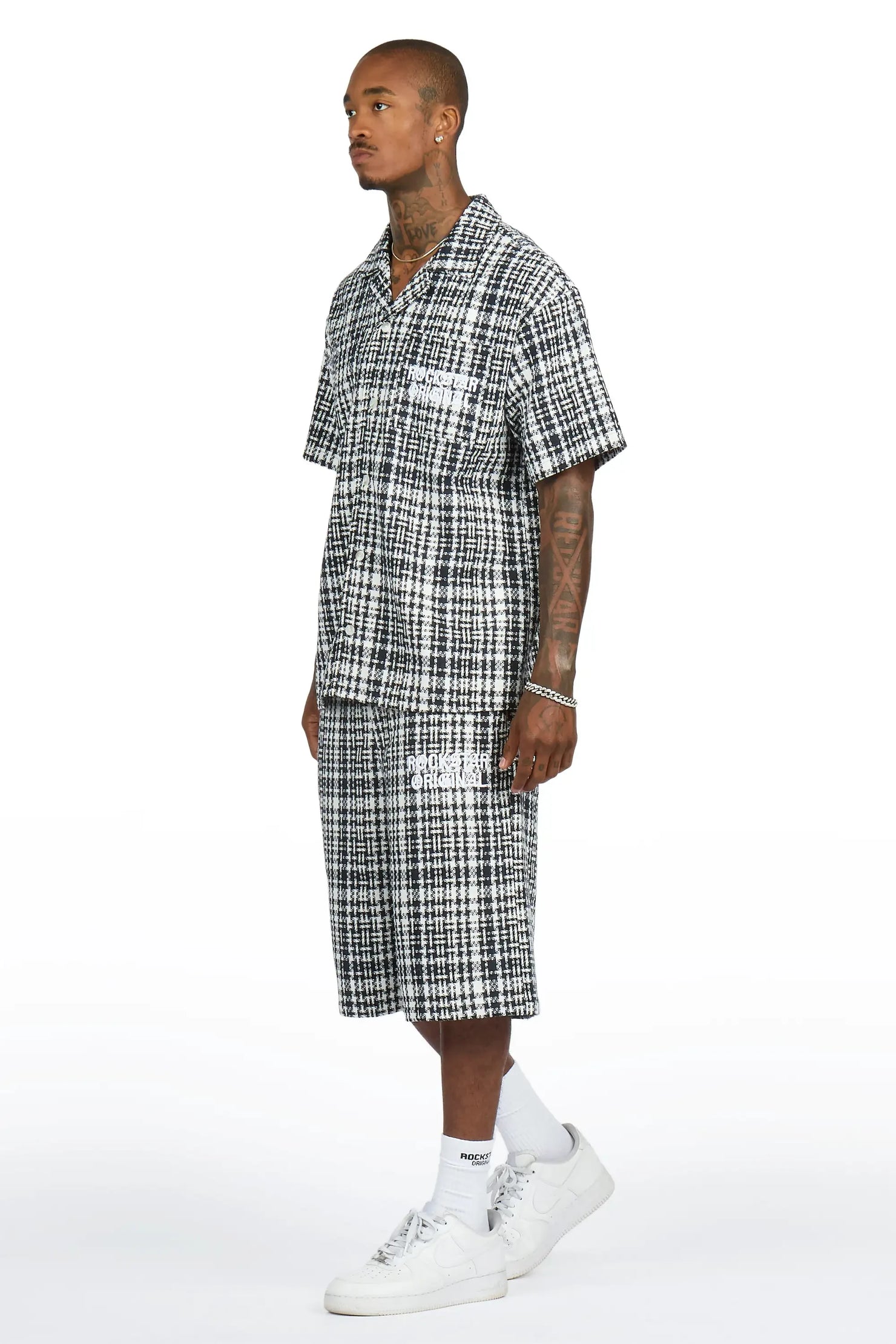Kashton Black Button Down Shirt/Jort Set