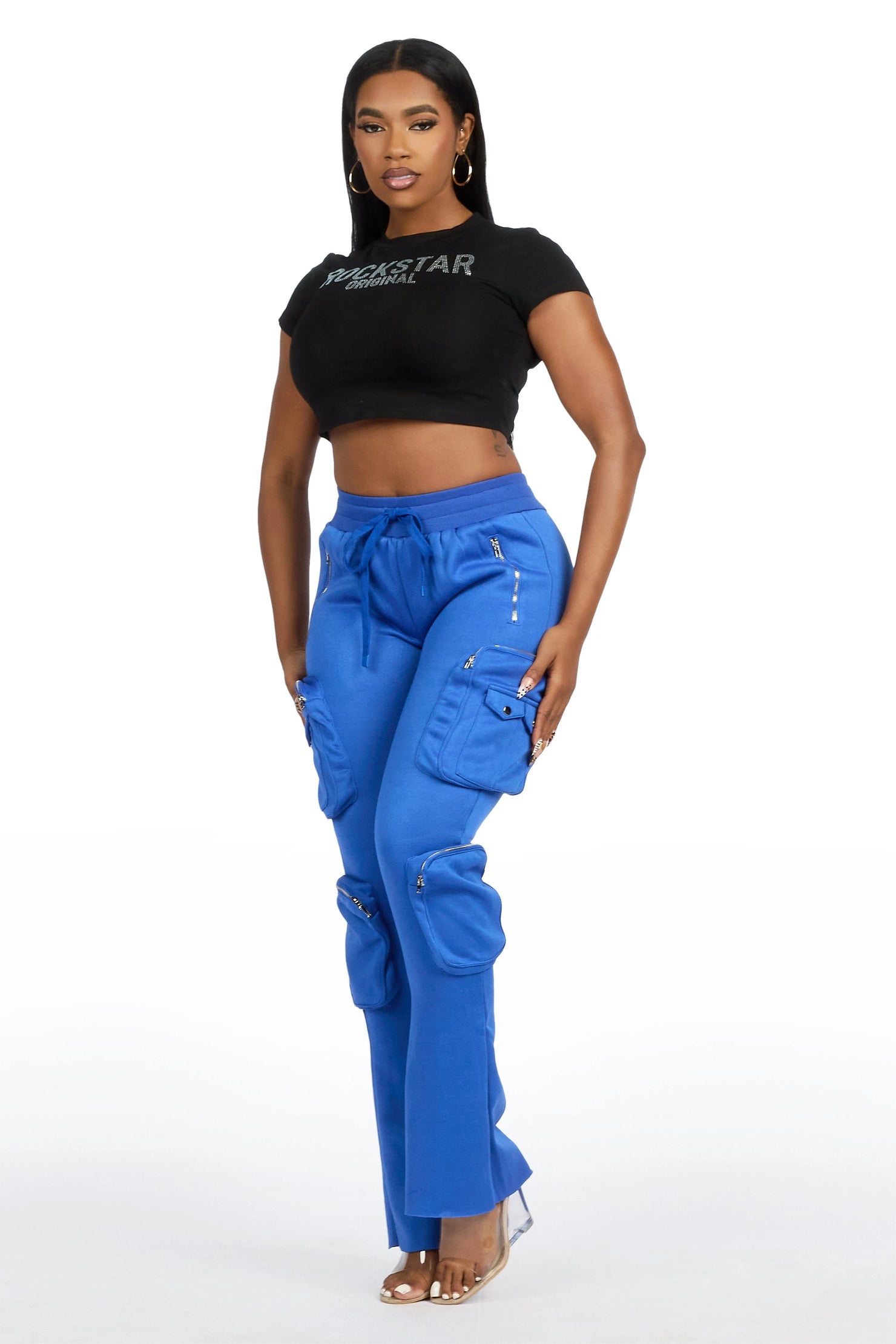 Cheronnie Royal Blue Cargo Stacked Track Pant