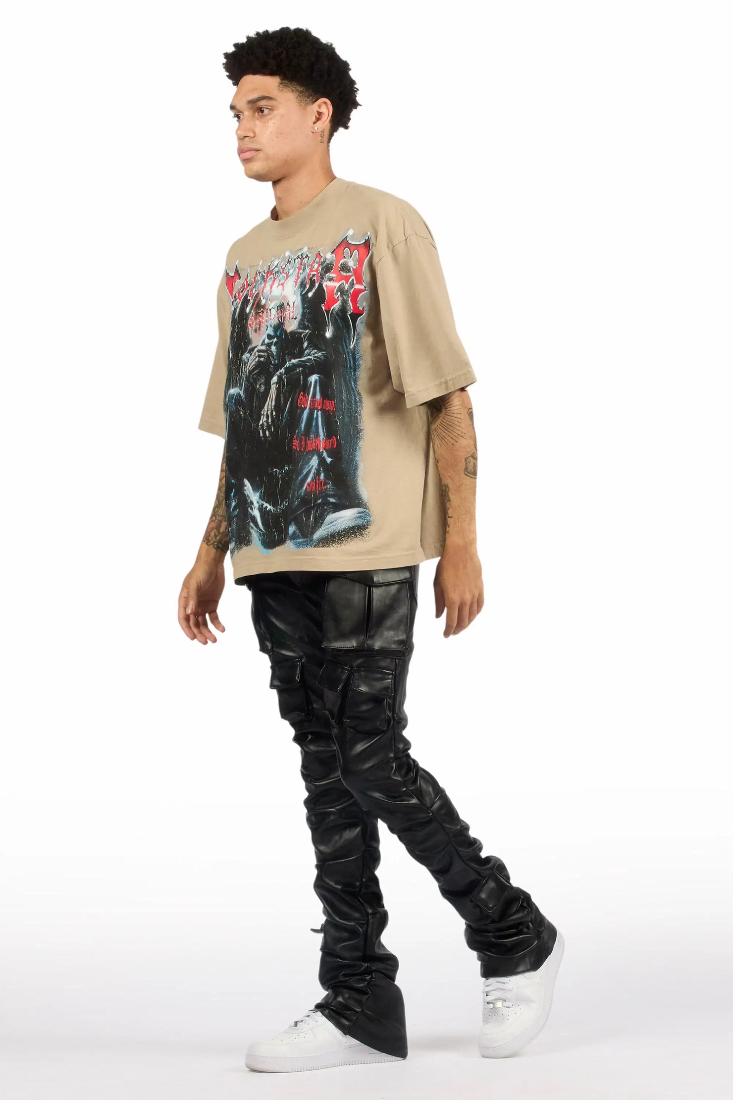Gentry Black Stacked Flare PU Pants