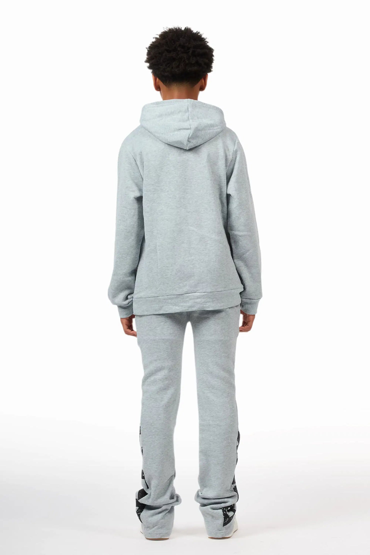 Boys Deniska Heather Grey/Black Hoodie Track Pant Set