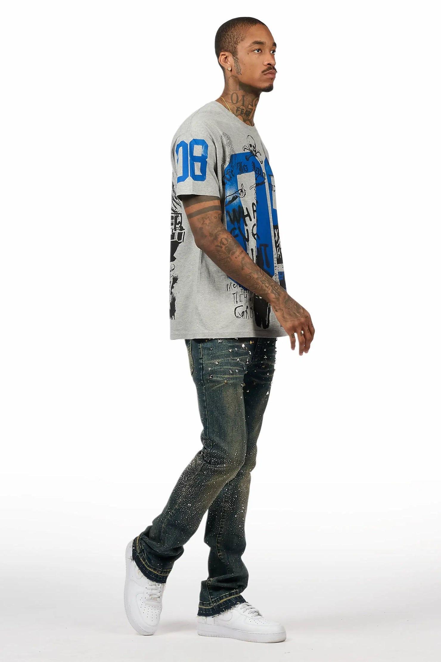 Onyx Tint Blue Stacked Flare Jean
