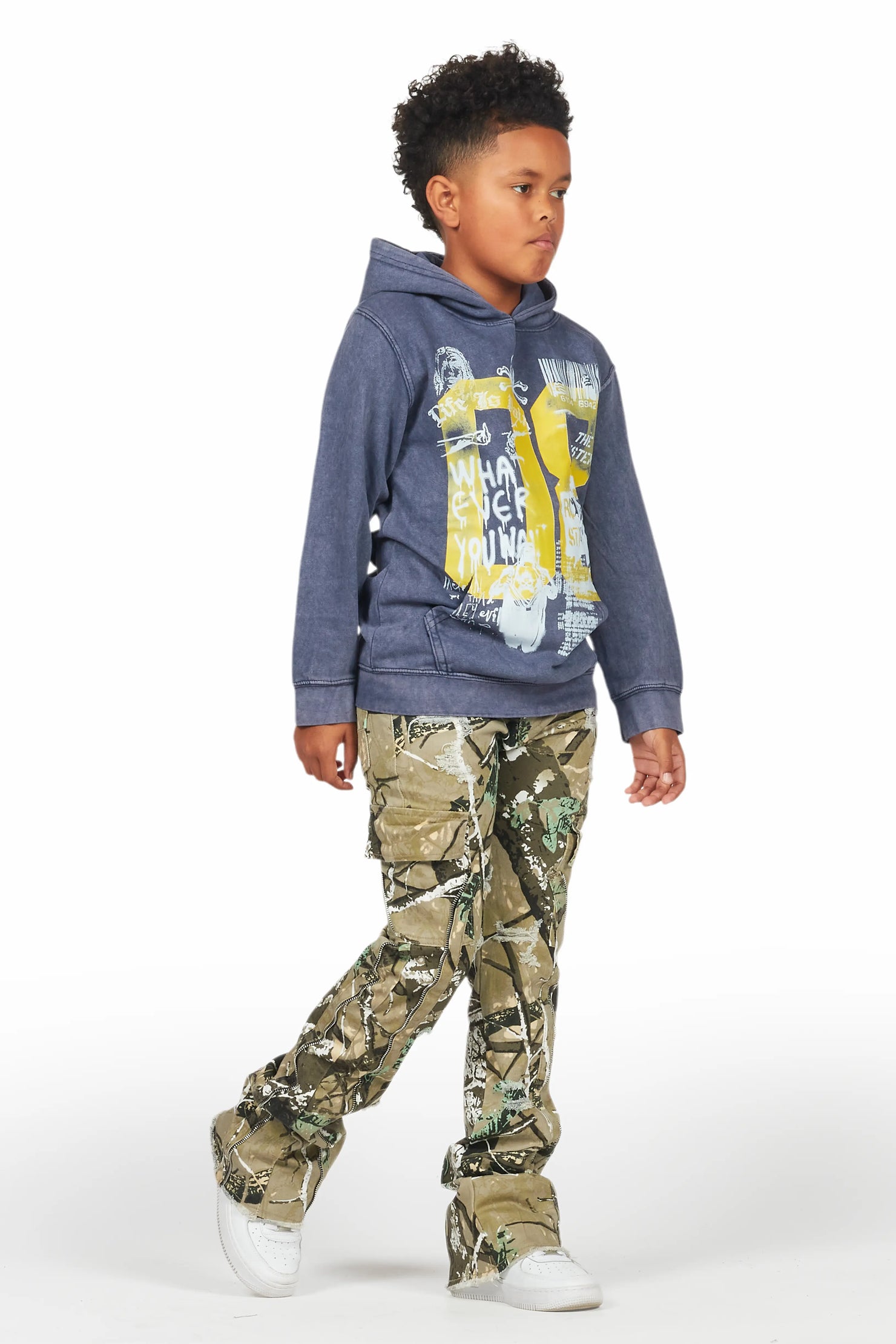 Boys Beau Vintage Navy Hoodie & Hutch Tree Camo Stacked Jean Set