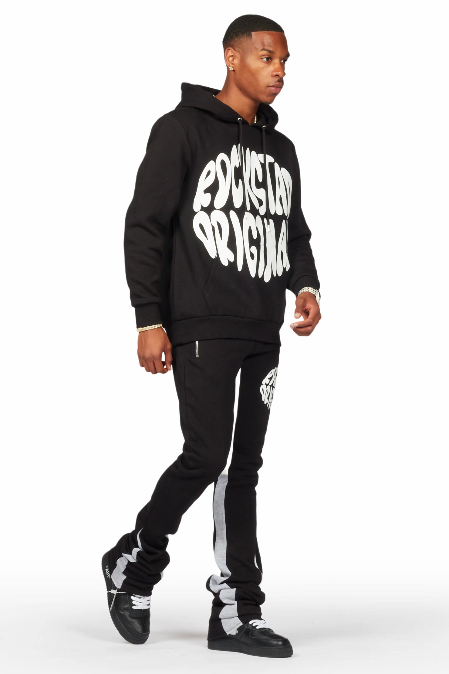 Thierry Black Super Stacked Flare Track Pant Set