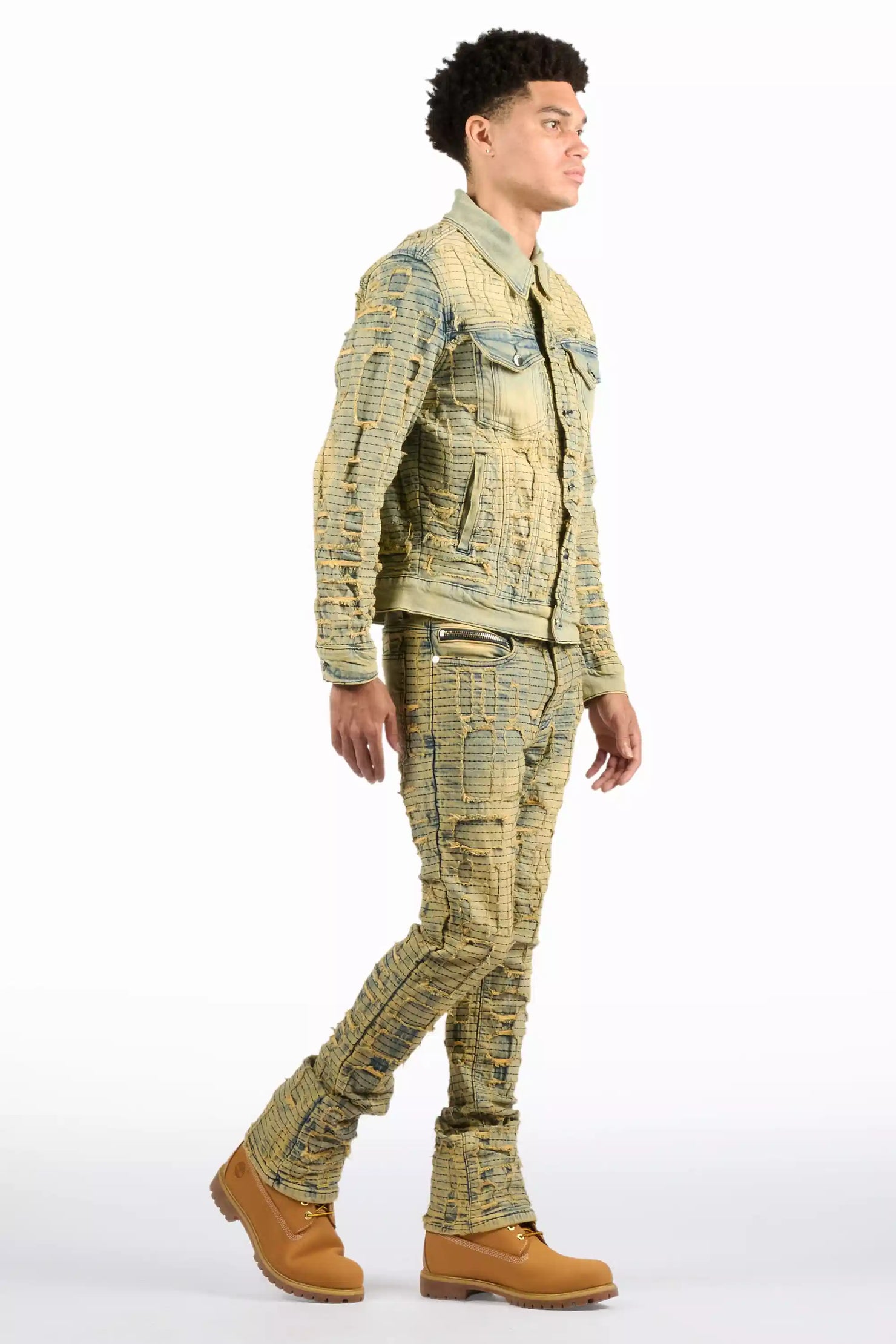 Gribo Vintage Denim Jacket/Stacked Flare Jean Set