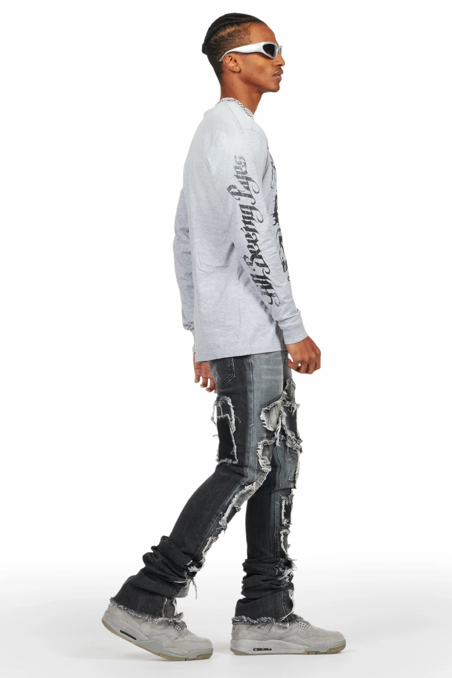 All Seeing Eyes Grey Long Sleeve T-Shirt/Super Stacked Flare Jean Bundle