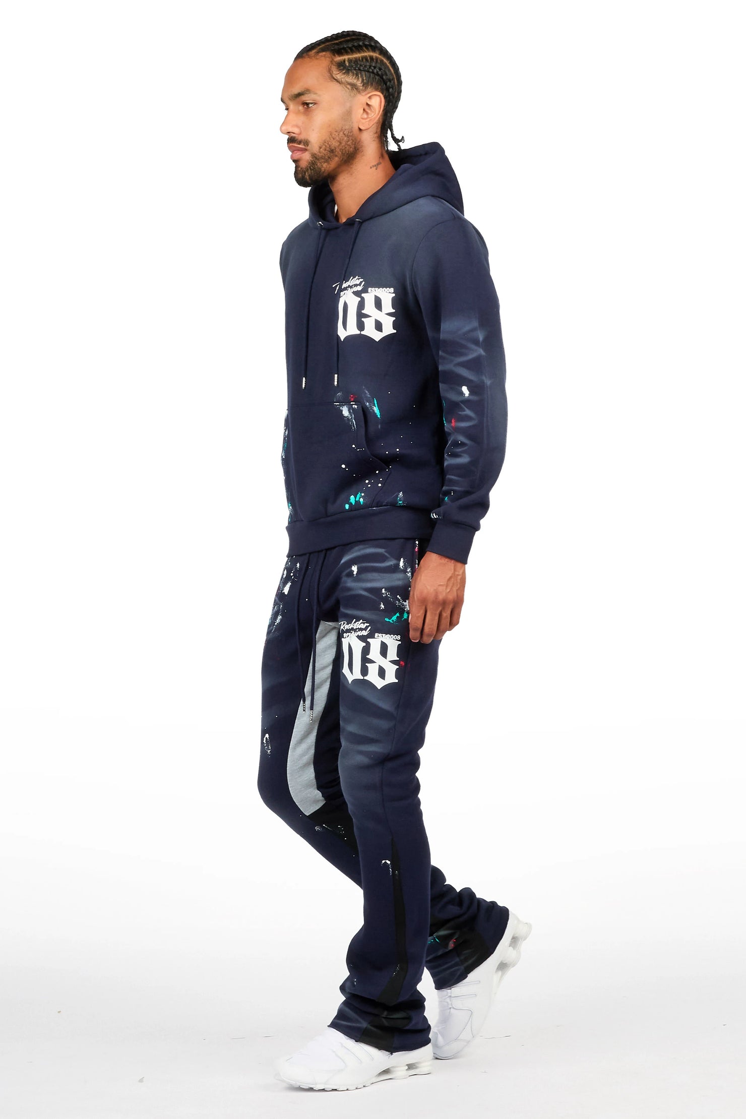 Dalton Navy Hoodie/Stacked Flare Pant Track Set
