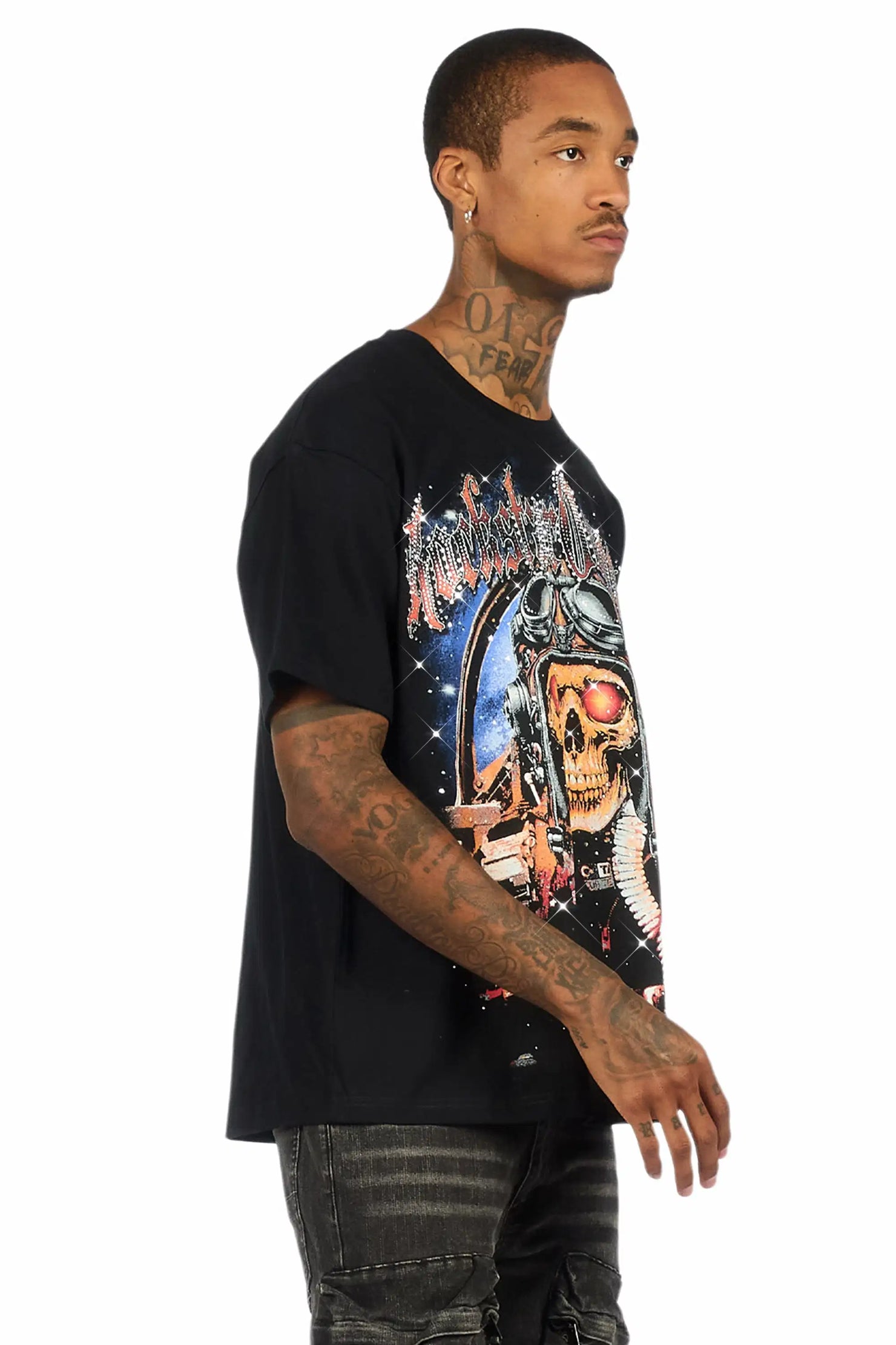 Airhart Black Graphic Rhinestone T-Shirt