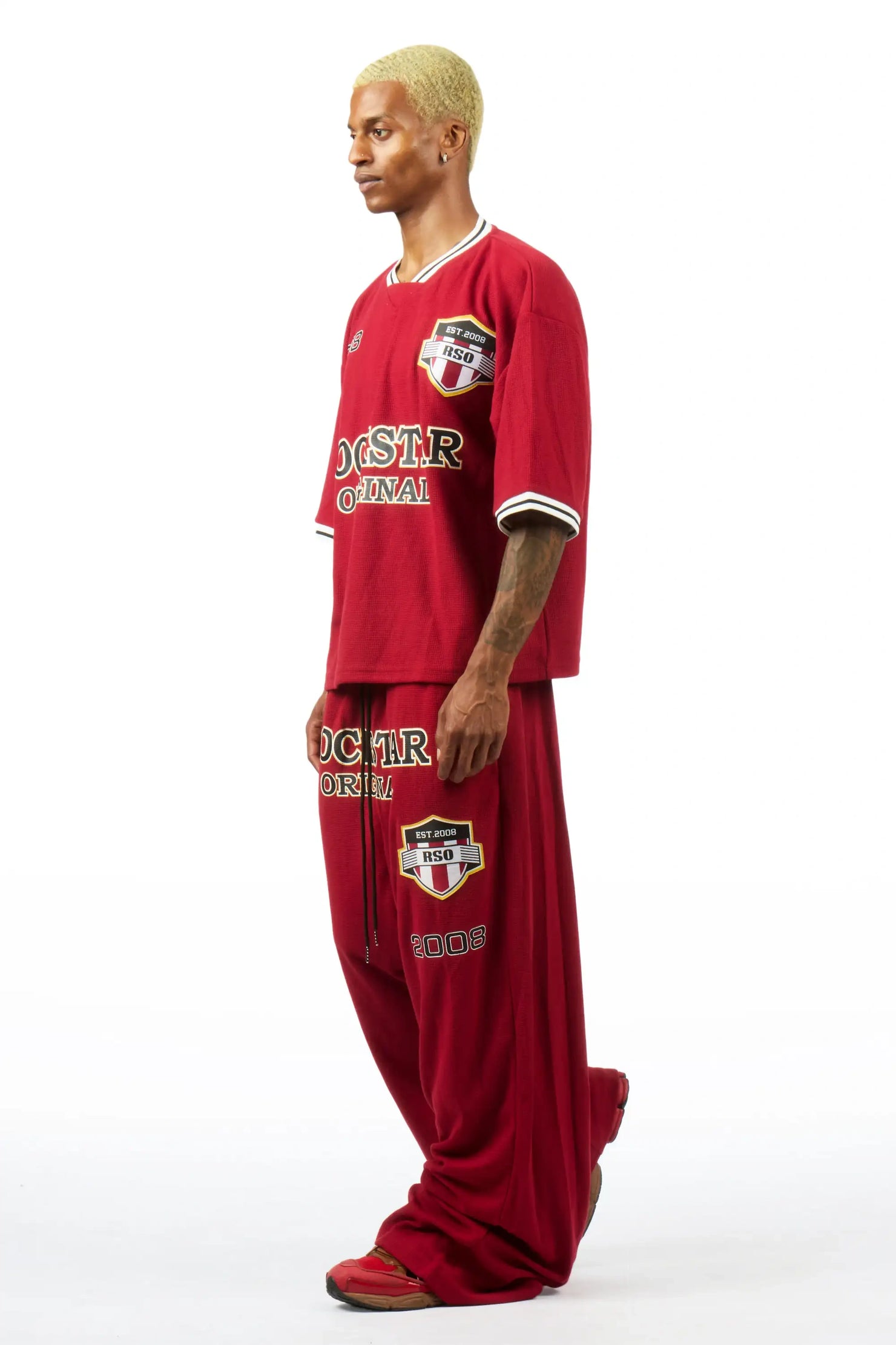 Ezel Red Crop Boxy Tee/Barrel Fit Track Set