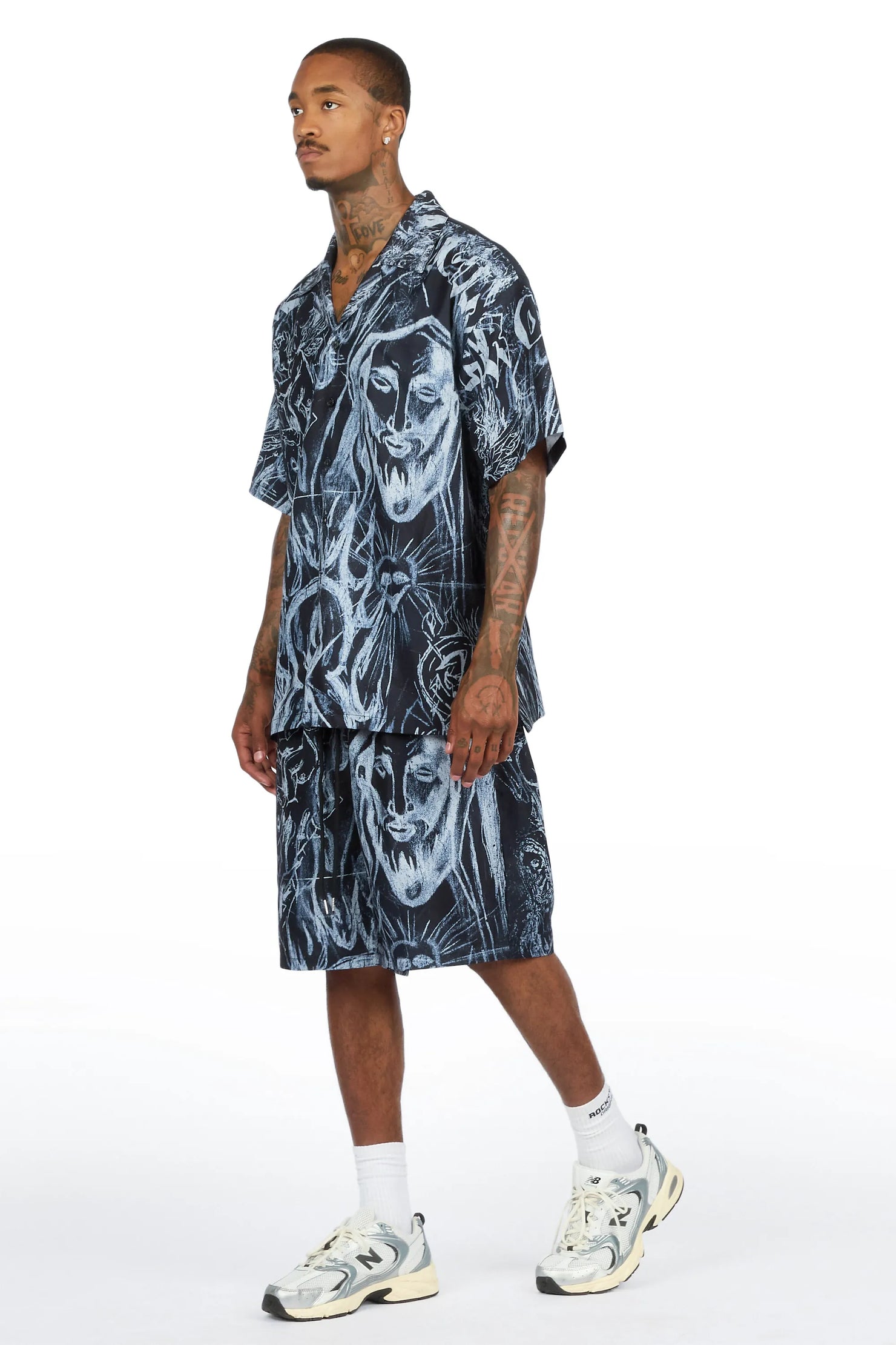 Fenno Black Button Down T-Shirt/Short Set