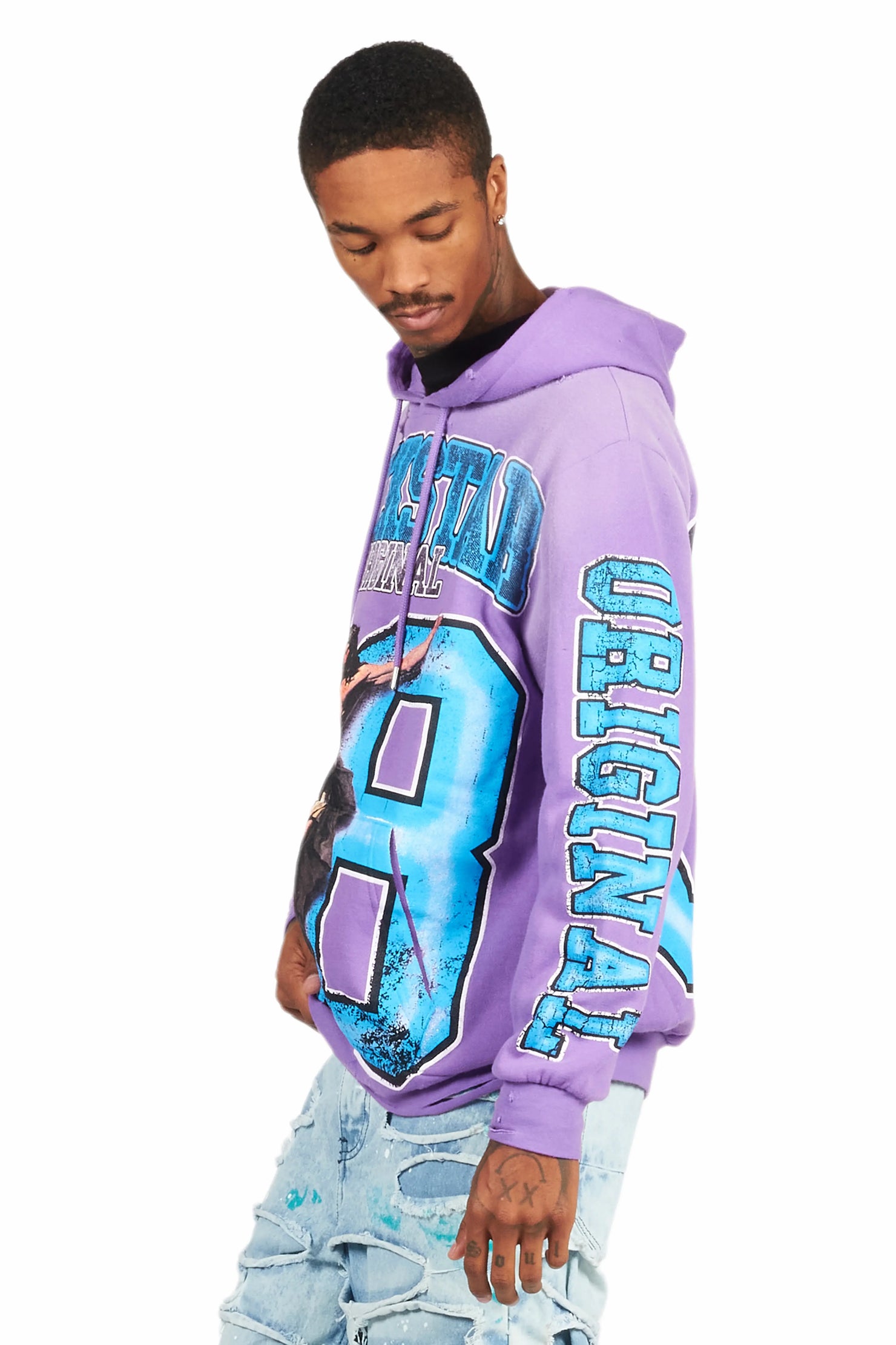 Fields Purple Distressed Graphic Hoodie