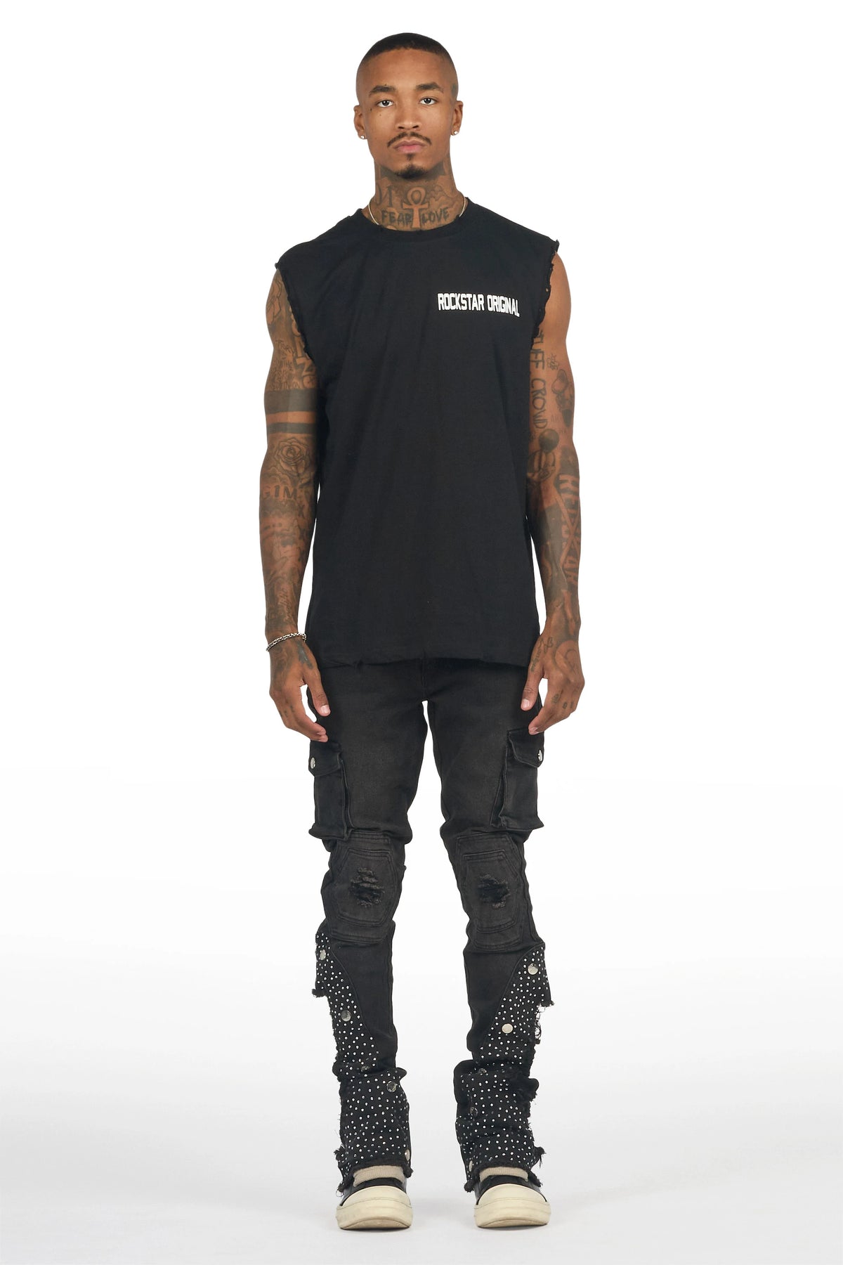 Delevan Black Rhinestone Stacked Fit Jean