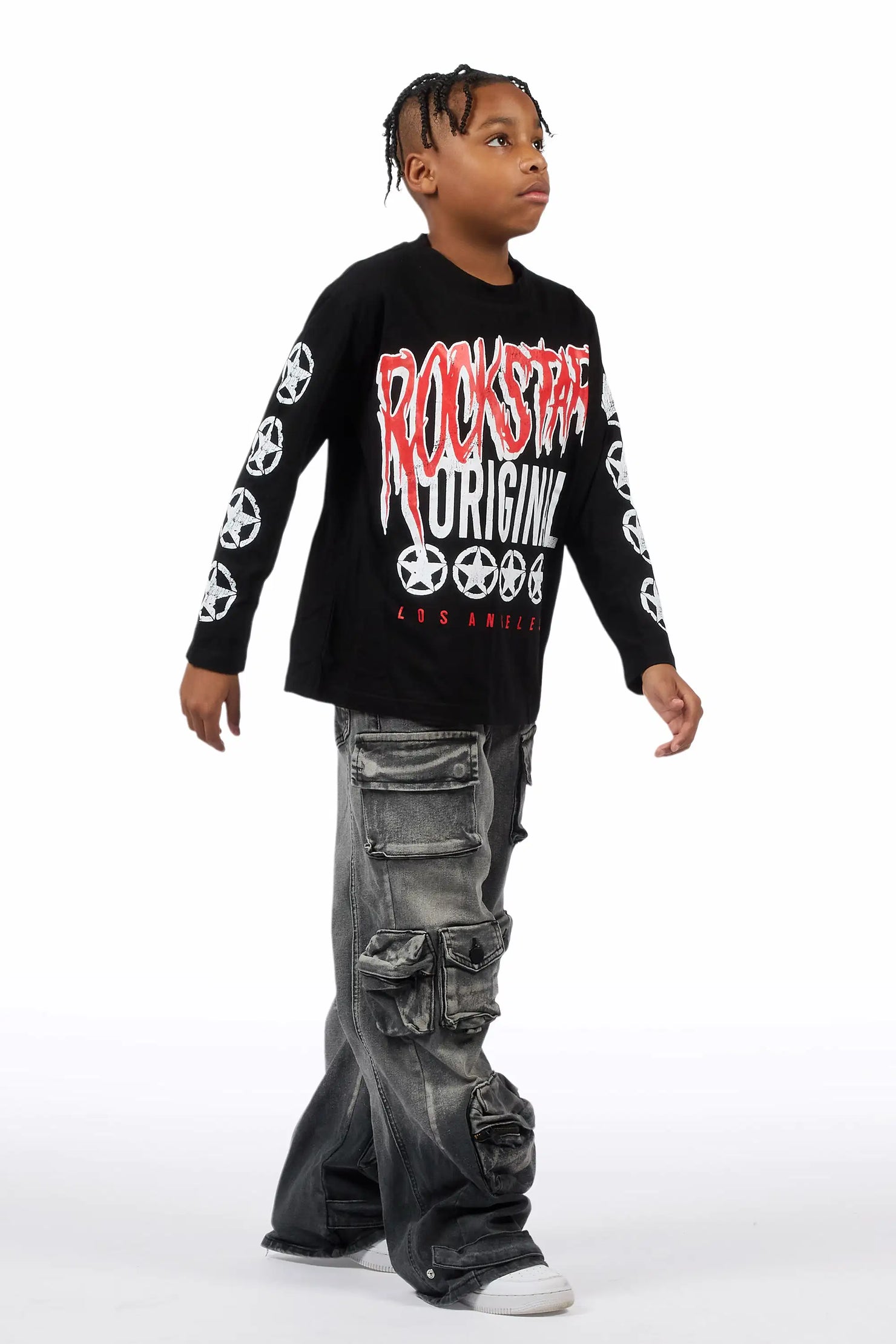 Boys Mahesh Grey Baggy Cargo Jean