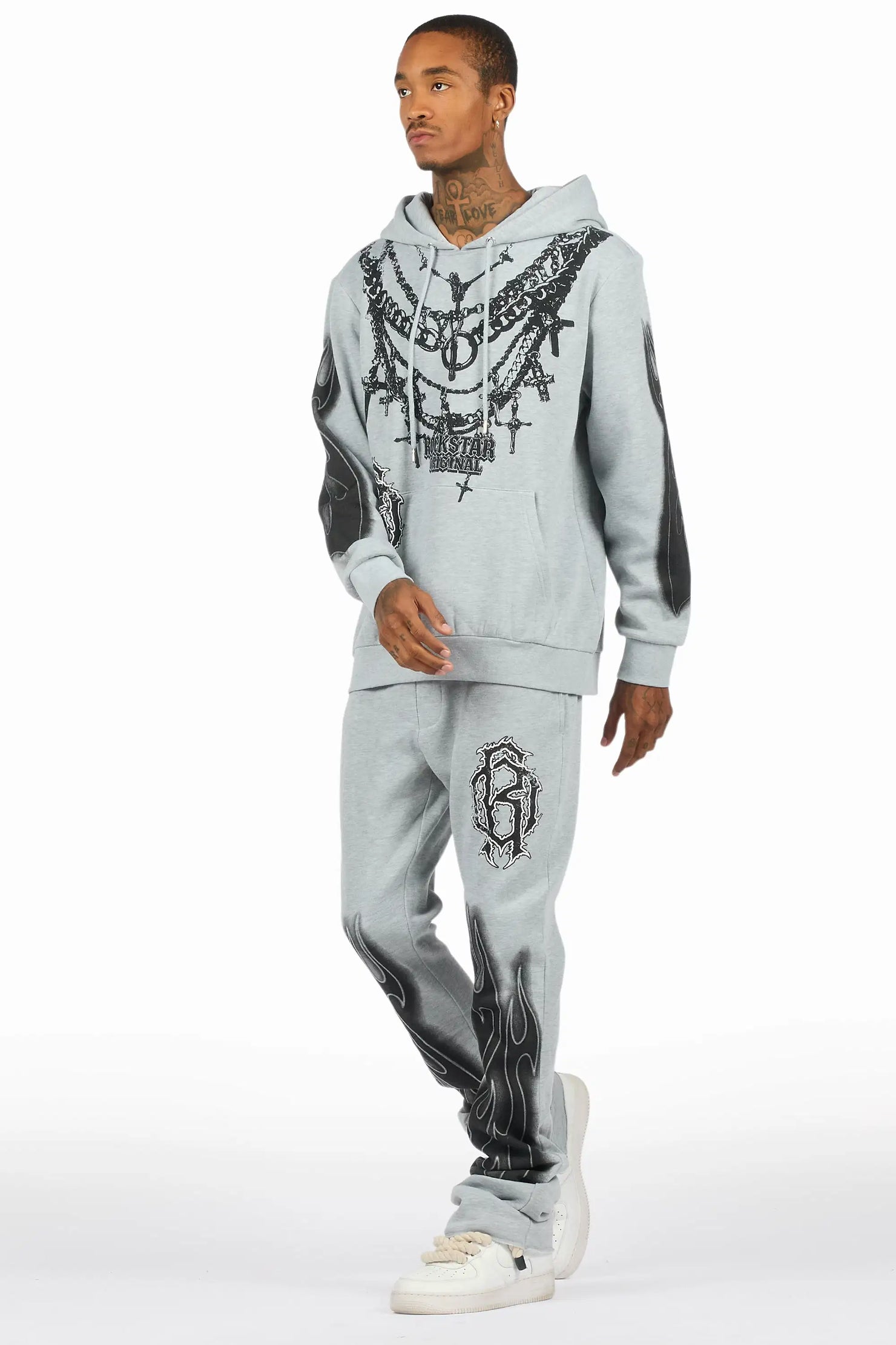 Nyro Heather Grey Hoodie/Stacked Pant Track Set