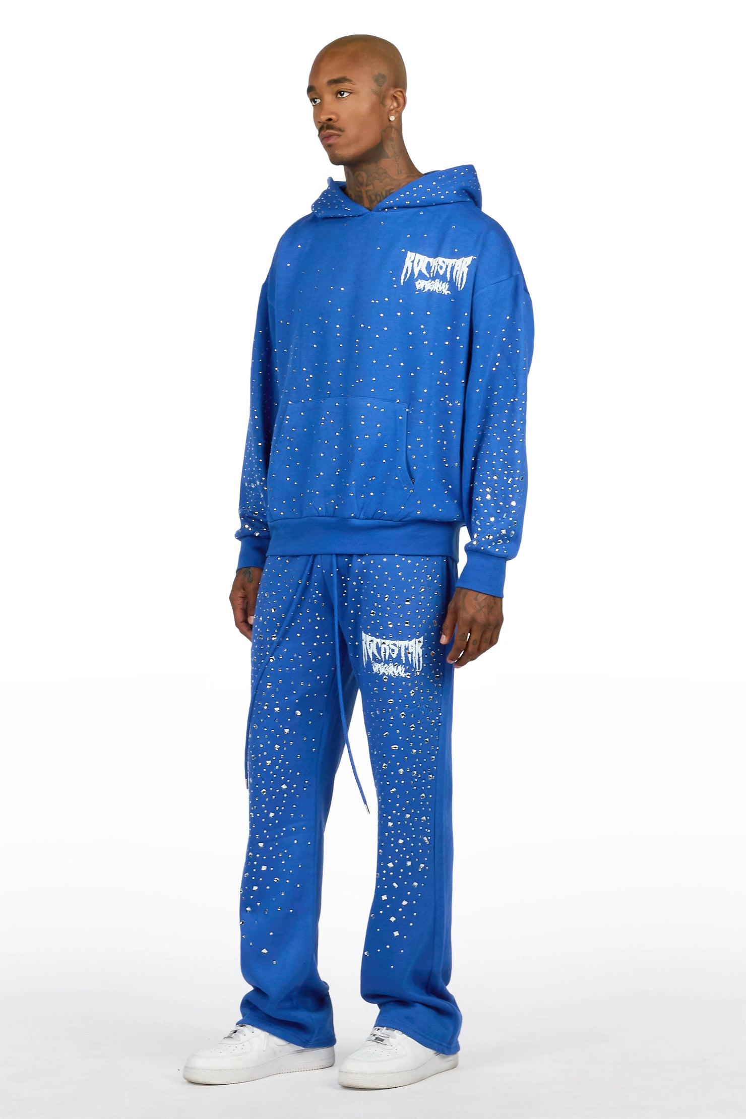 Twinkle Royal Blue/White Rhinestone Hoodie Relaxed Track Set