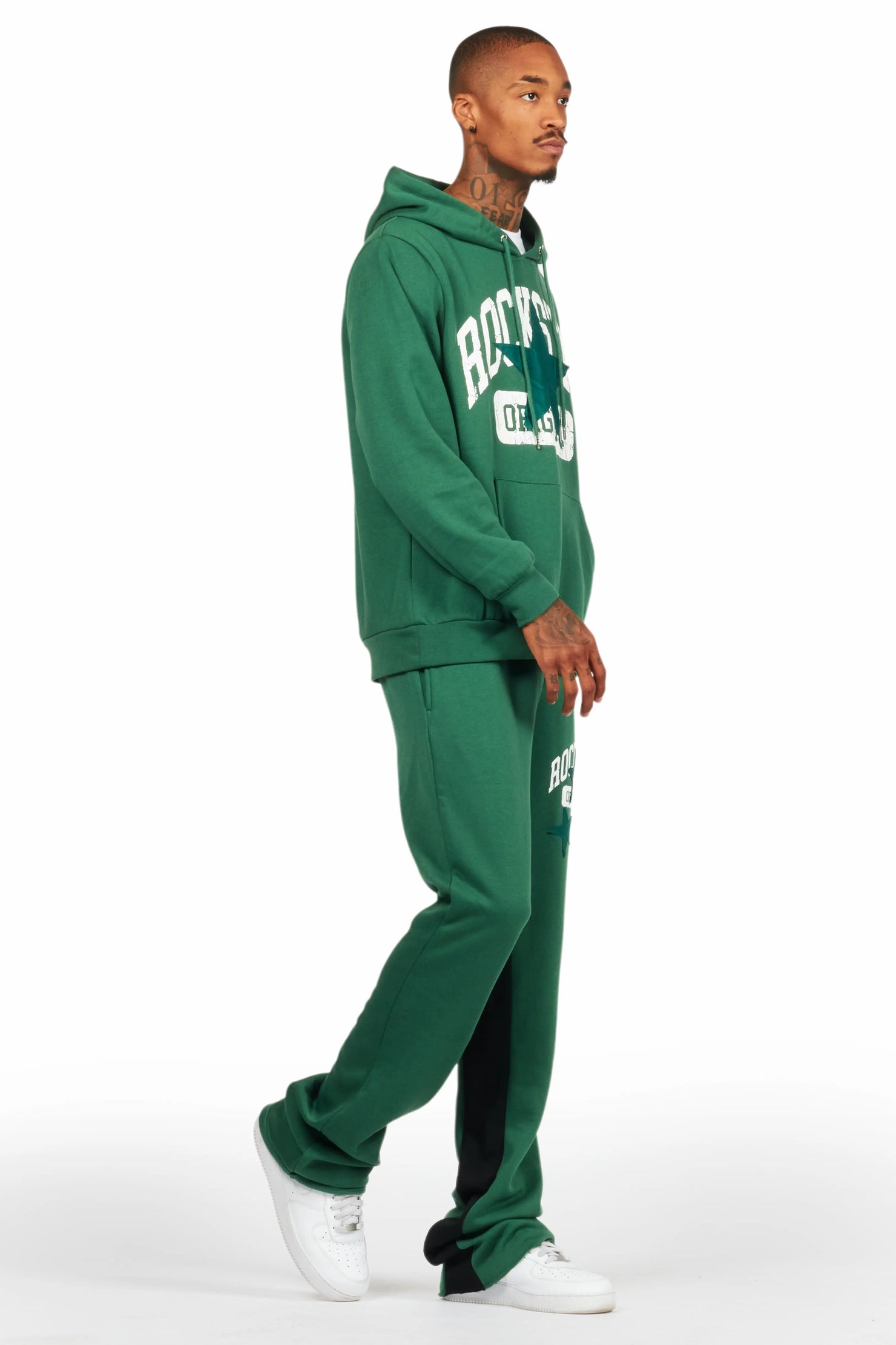 Mallor Green Baggy Stacked Hoodie Track Set