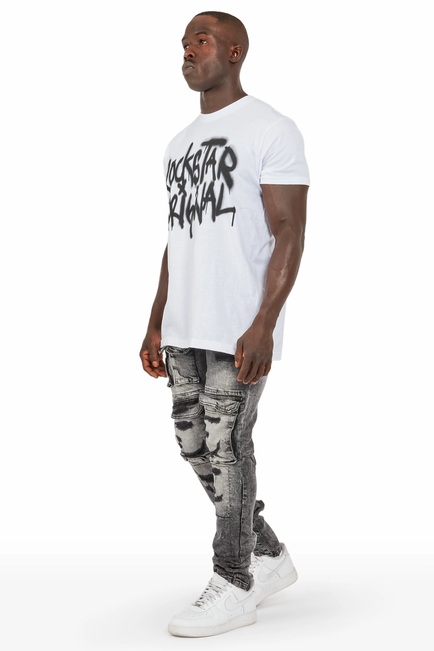 Imran Black Wash Slim Cargo Jean