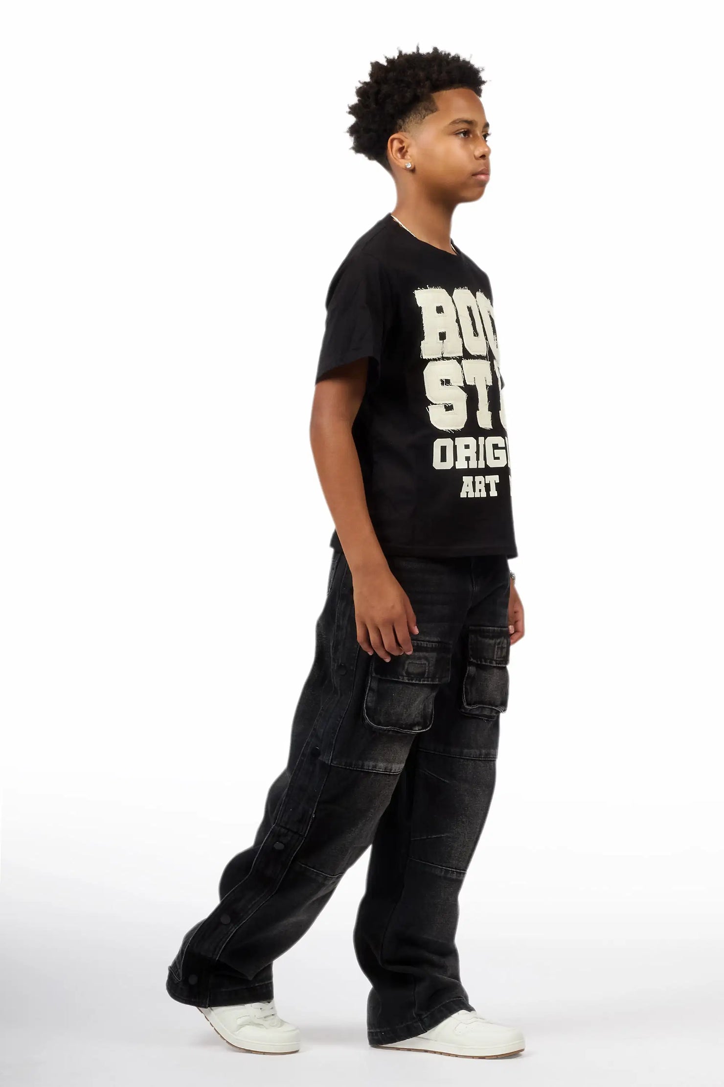 Boys Yuri Dark Grey Baggy Fit Cargo Jean