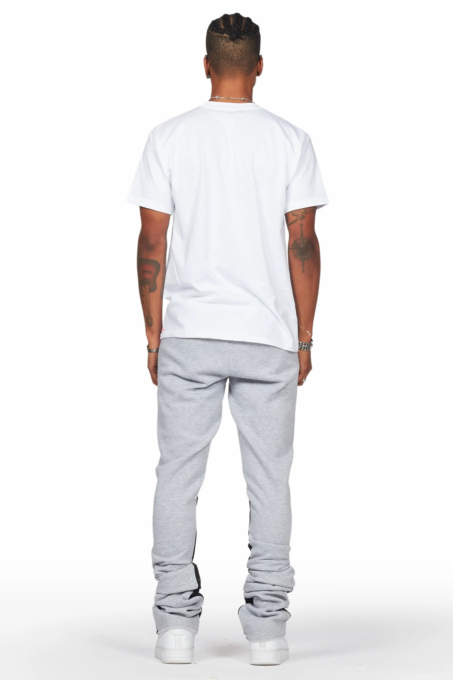 Damone Heather Grey Super Stacked Flare Track Pant