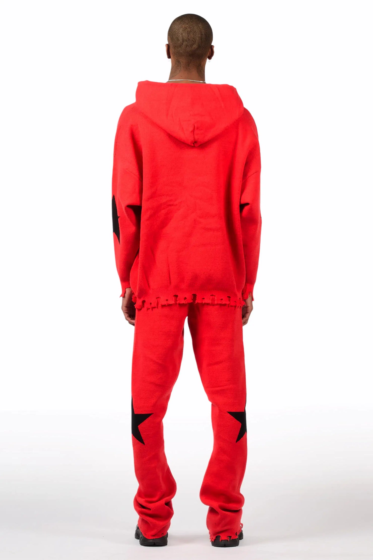 Outlaw Red Hoodie Stacked Flare Knitted Set