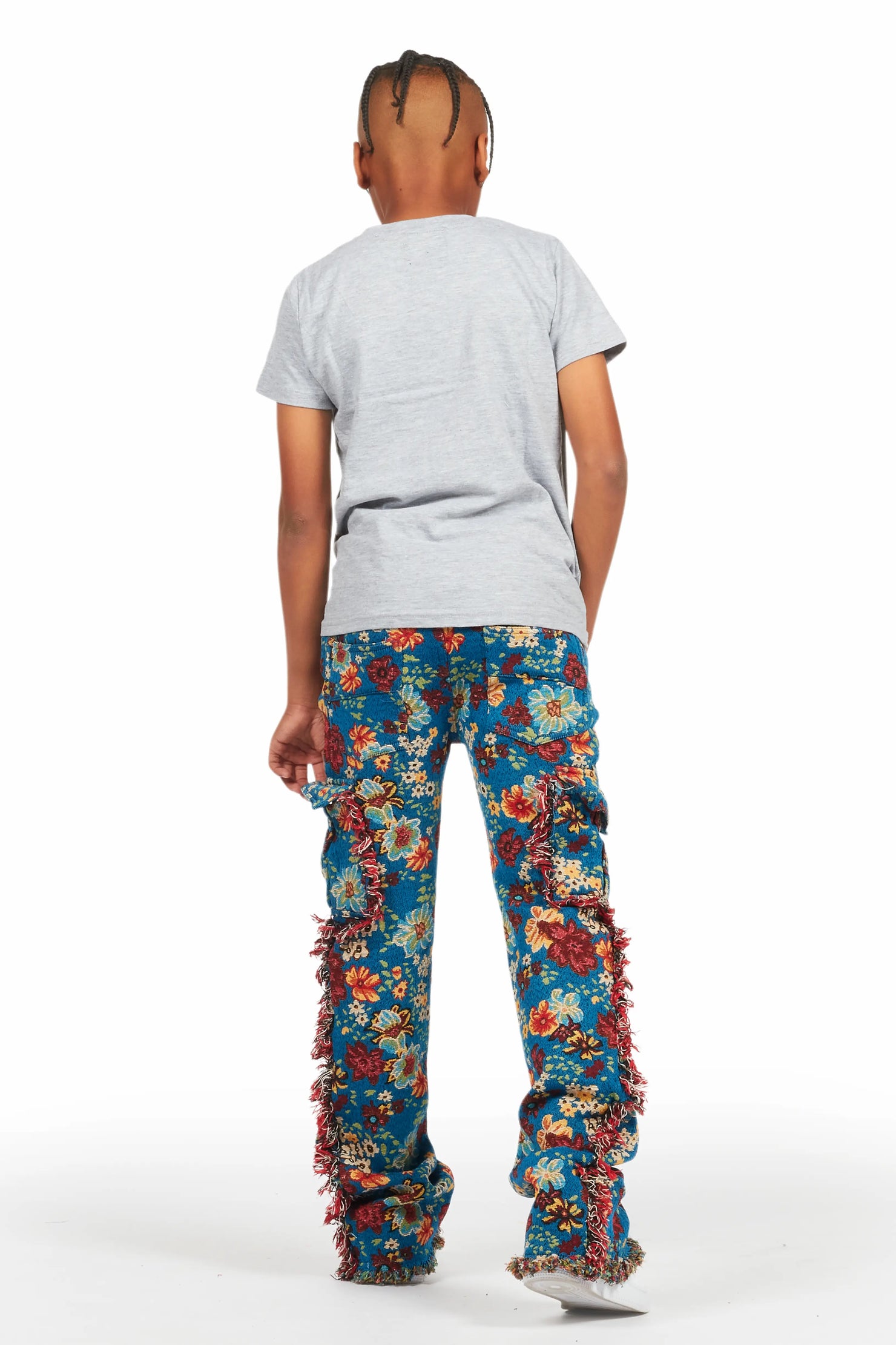 Boys Finn Blue Slim Tapestry Flare Pants