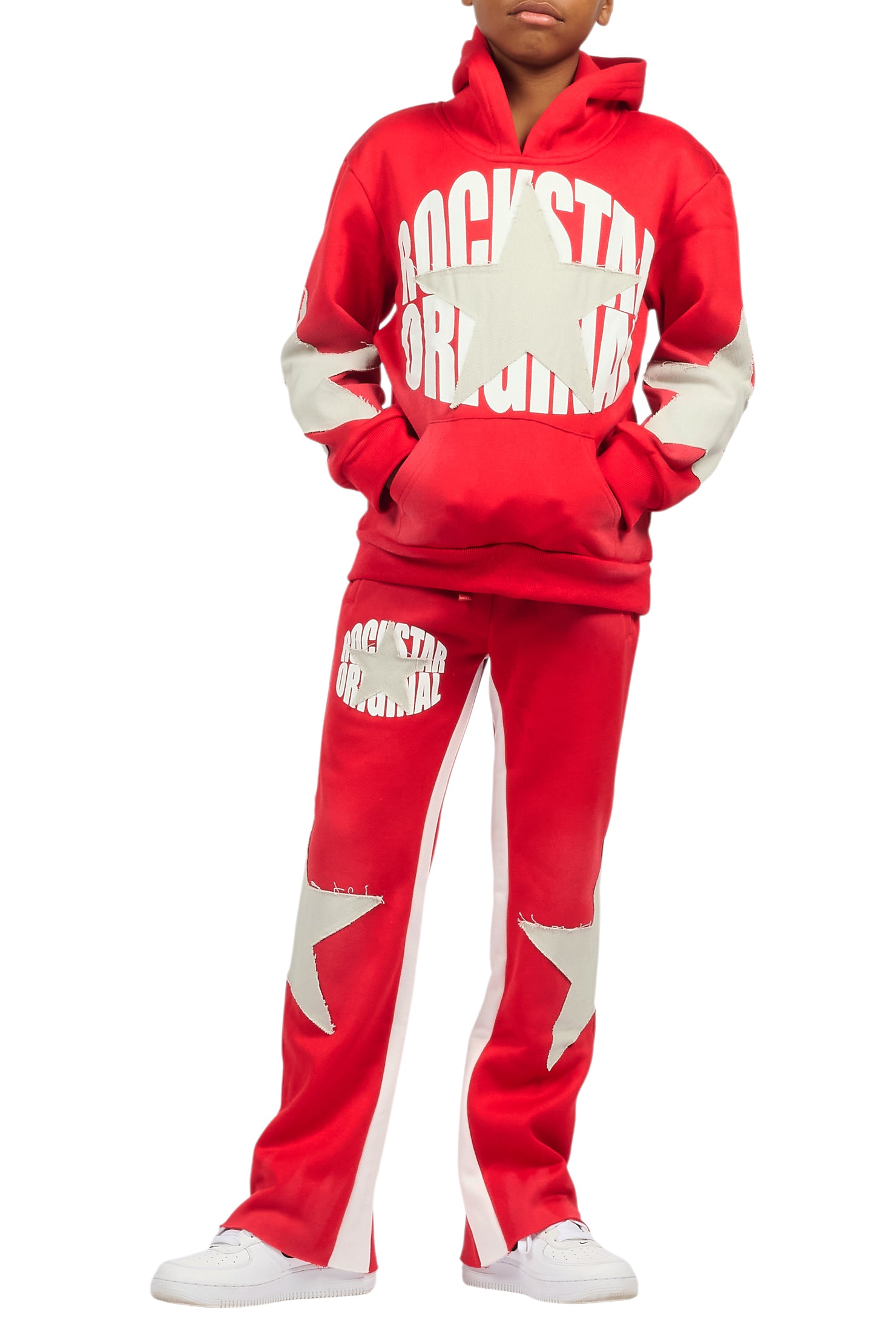 Boys States Red/Heather Grey Stacked Hoodie Track Set