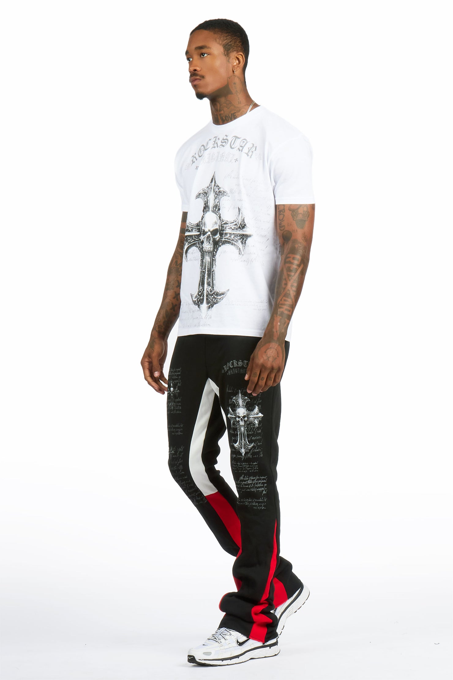 Bowman White/Black T-shirt/Stacked Flare Track Pant Set