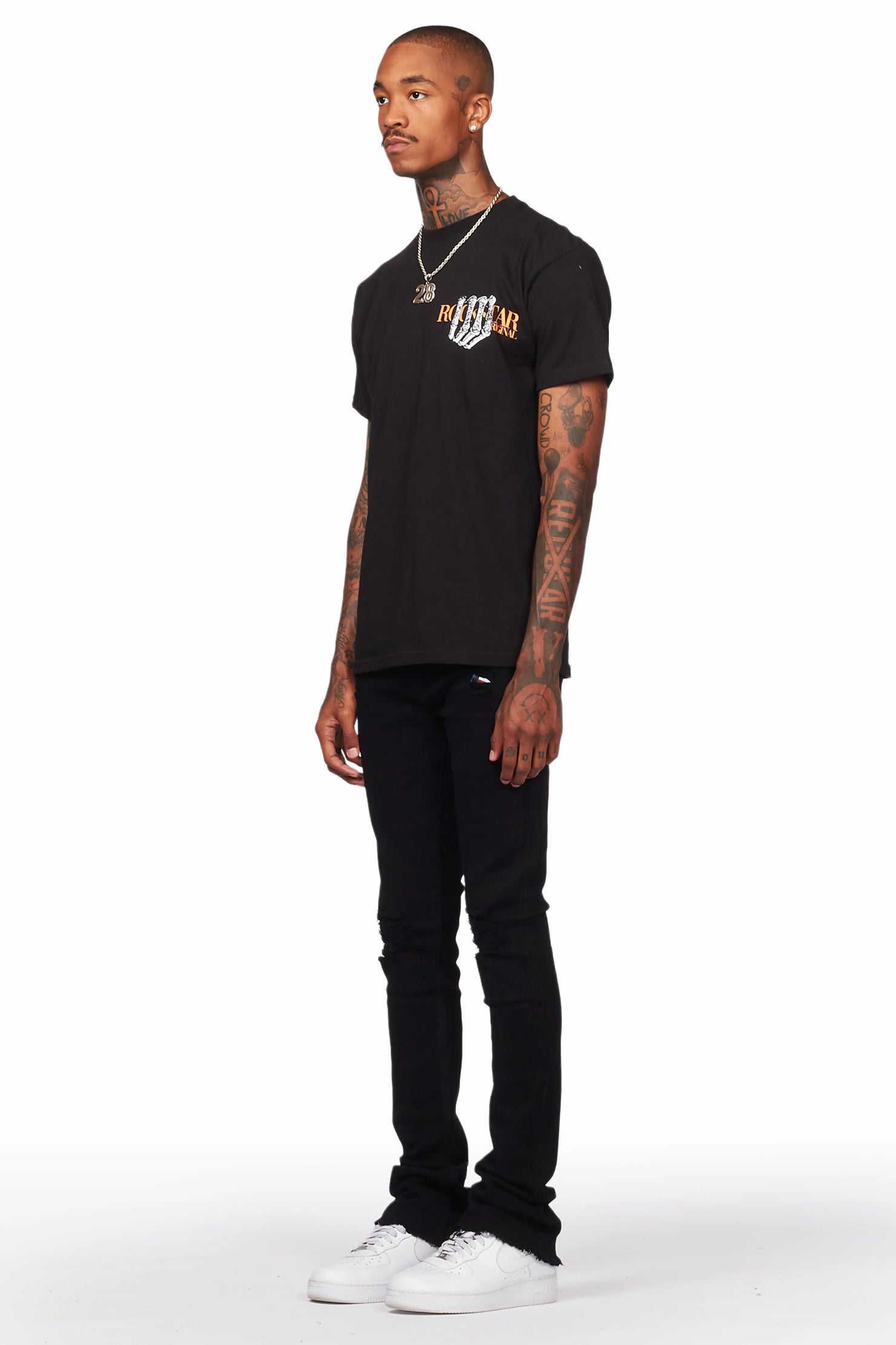 Rebel Black Stacked Flare Jean