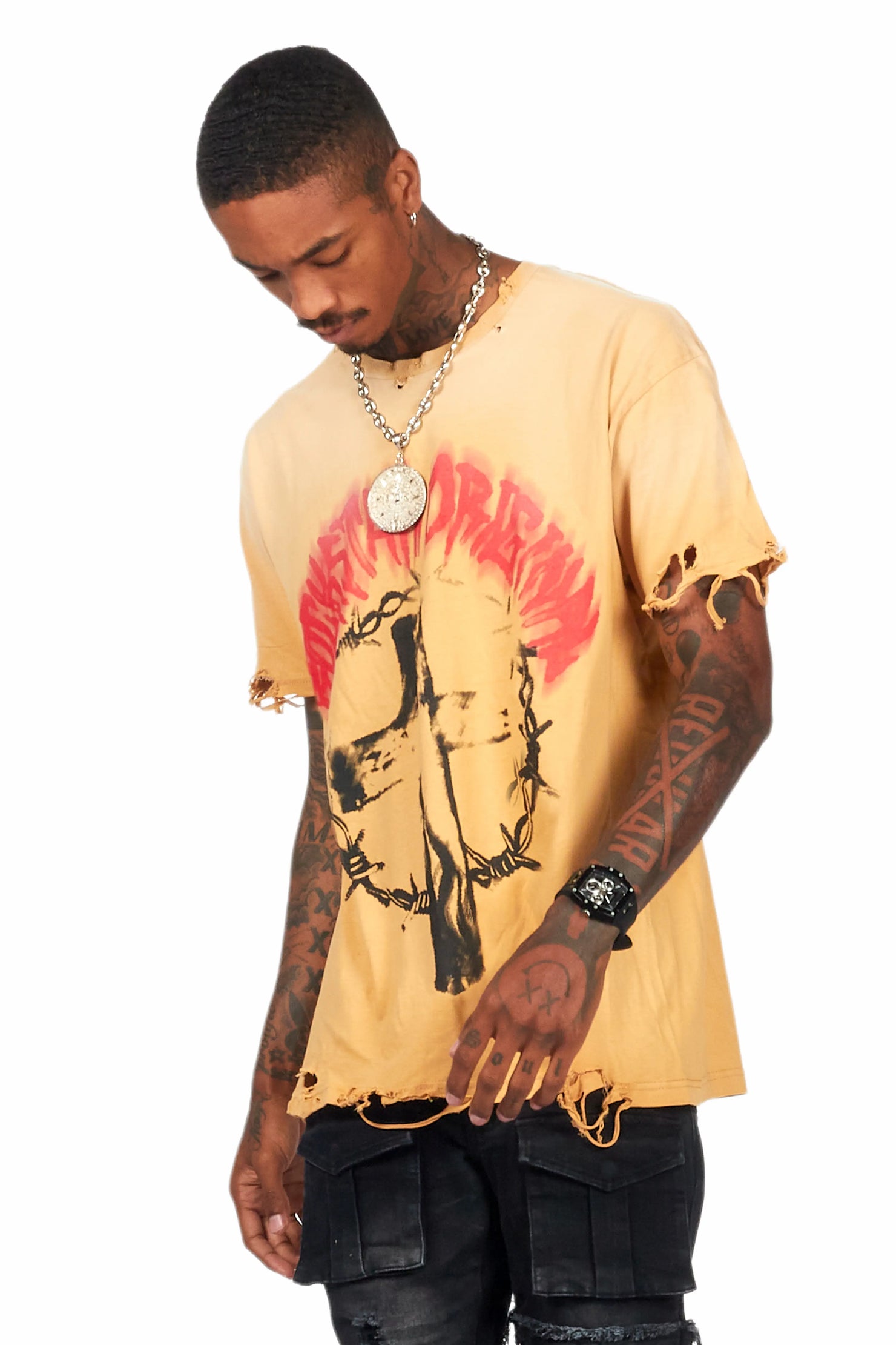 Moira Beige Oversized Graphic T-Shirt