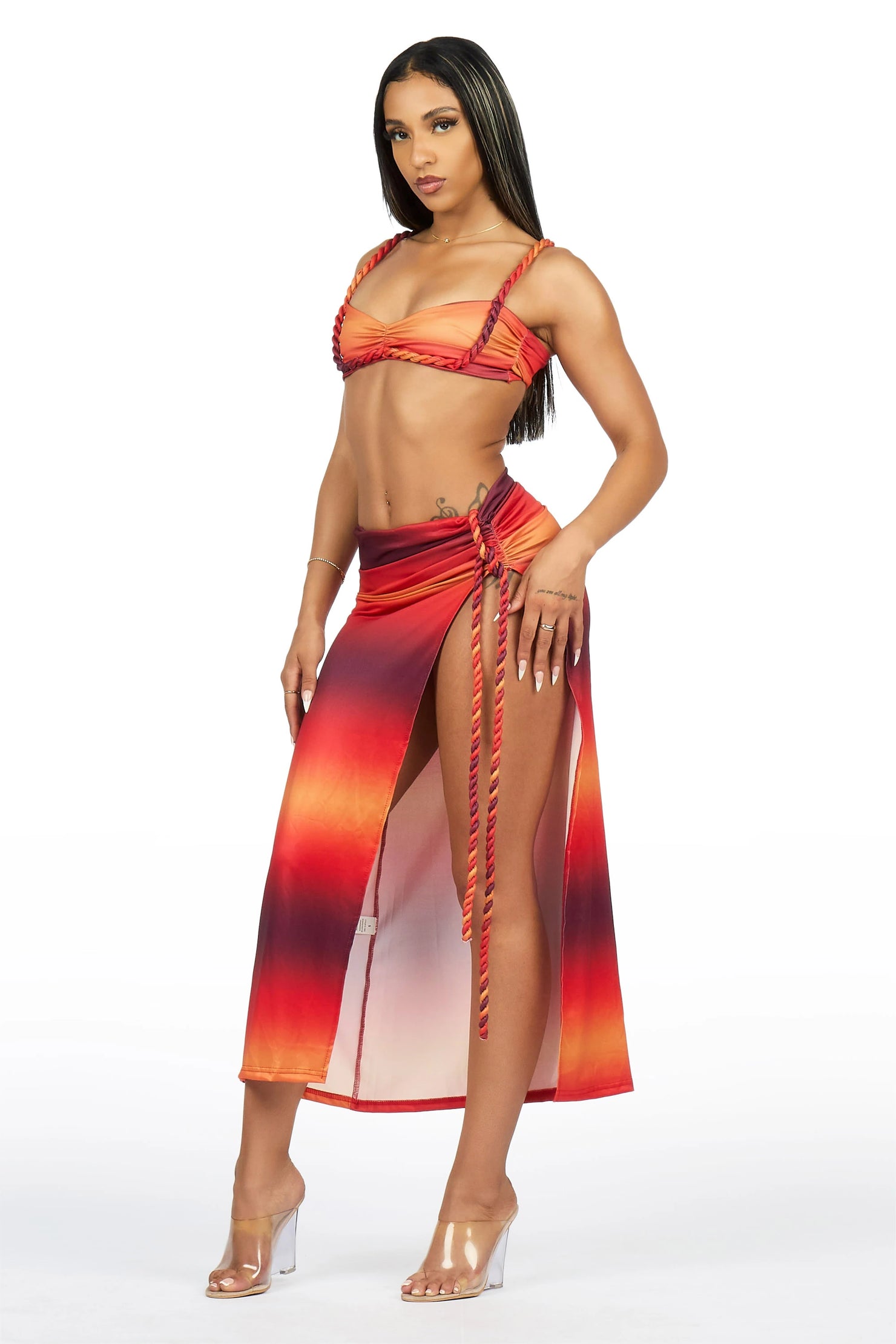 Braid-It Strap Orange Ombre Crop Top & Maxi Skirt Set