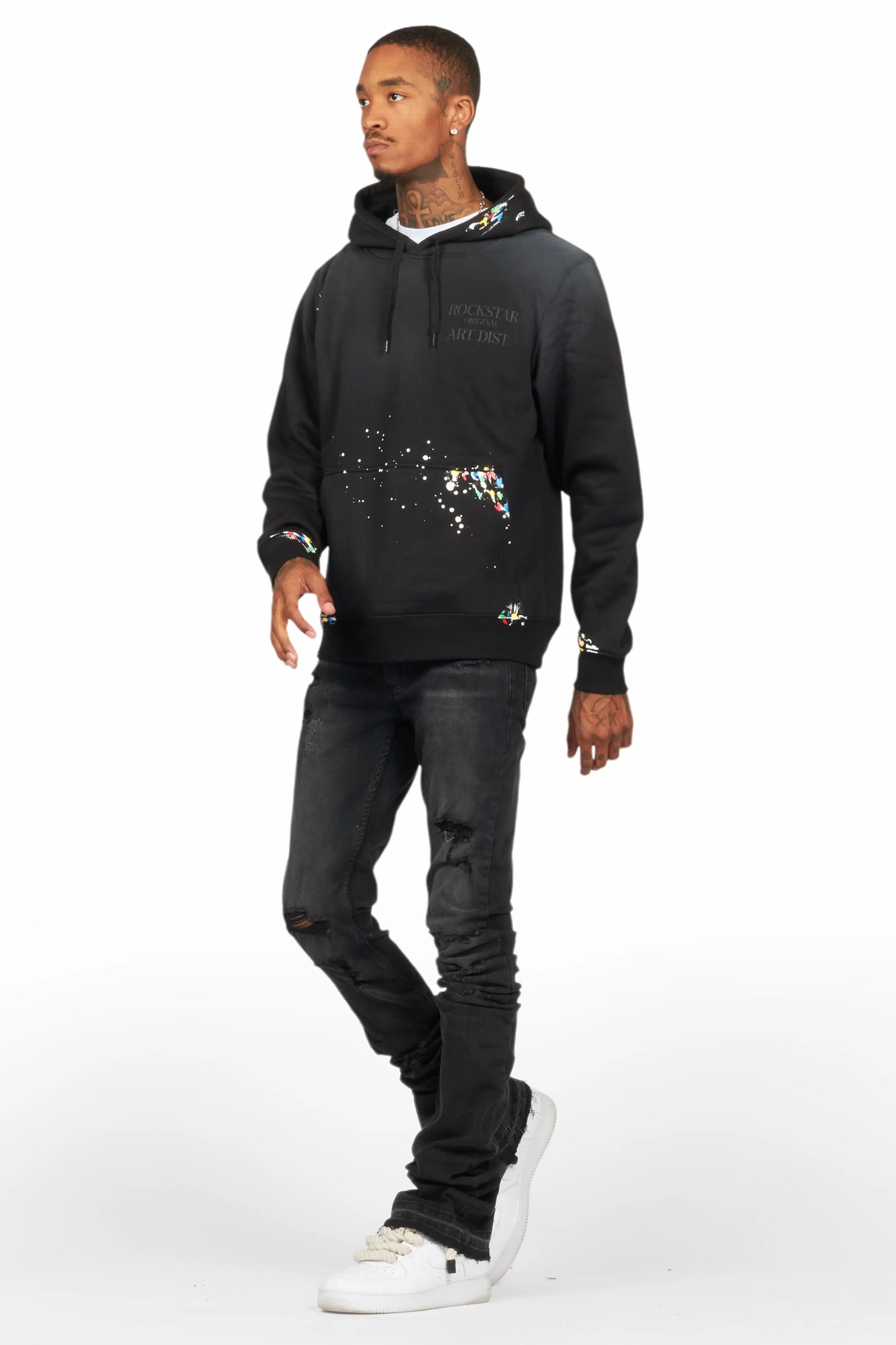Palmer Black Hoodie/Stacked Flare Jean Bundle