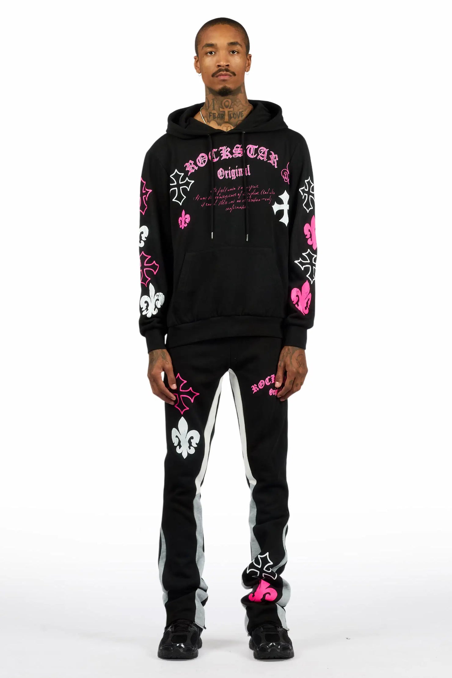Tieran Black/Fuchsia Hoodie/Stacked Flare Track Set