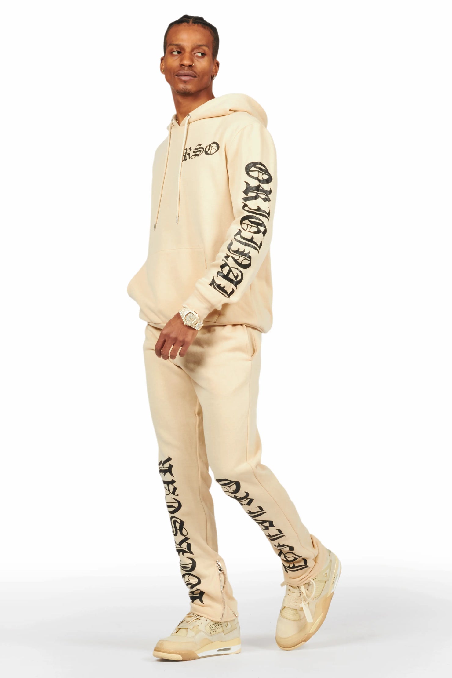 Alonzo Beige Slim Fit Hoodie Track Set