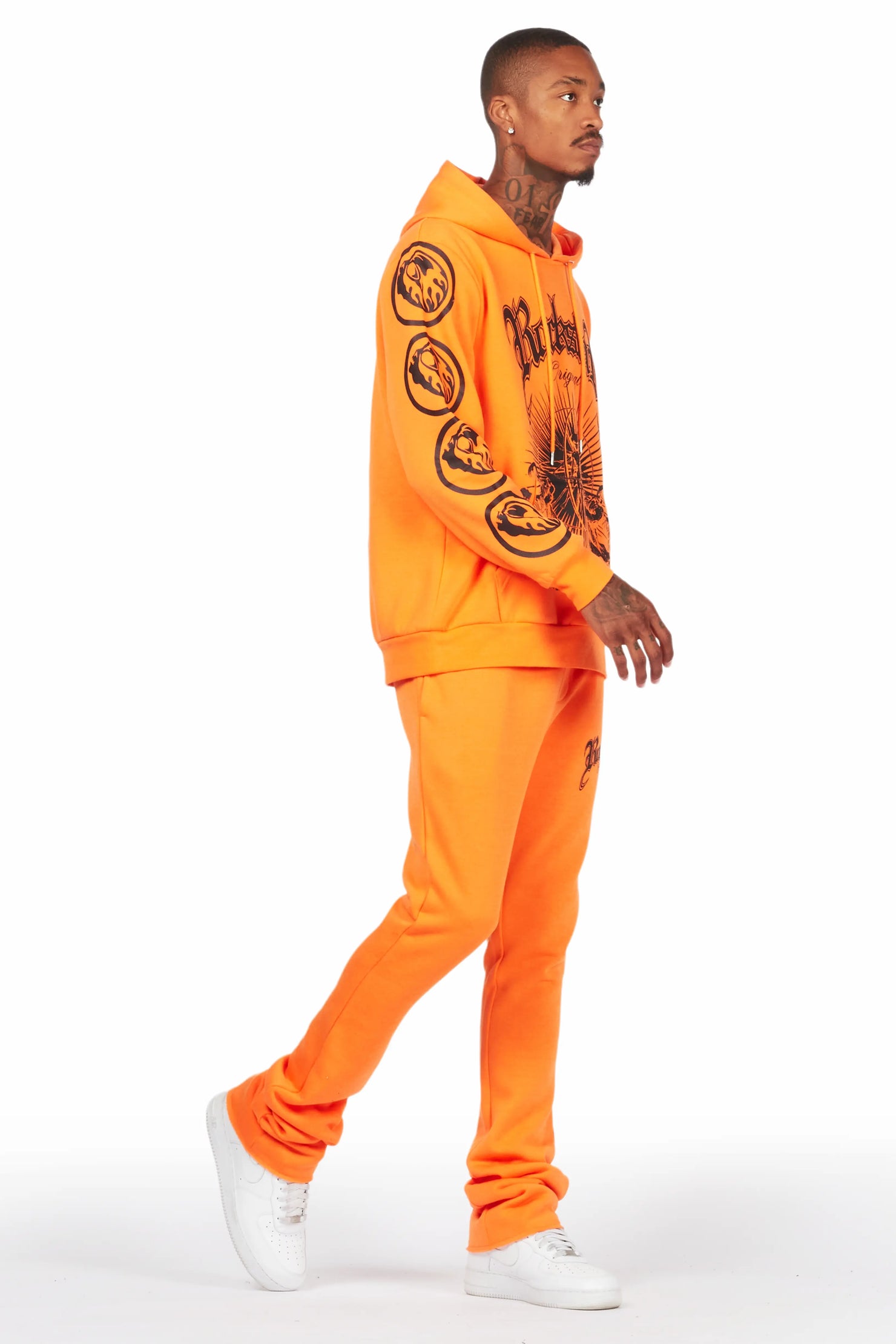 Yarden Orange Graphic Hoodie/Stacked Flare Pant Track Set