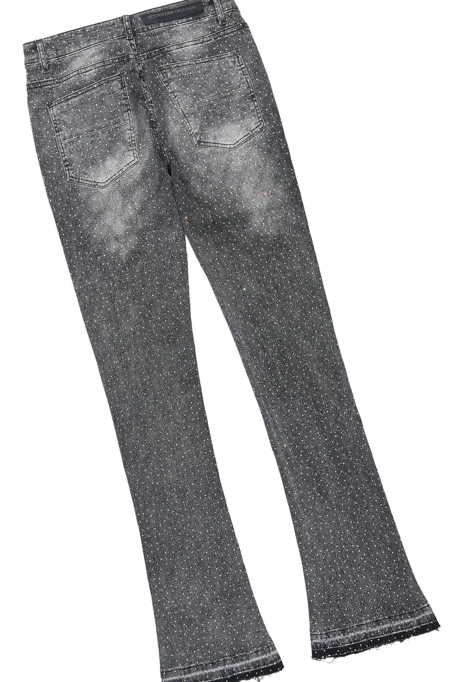 Glit Dark Grey Rhinestone Denim Jacket/Stacked Flare Jean Set