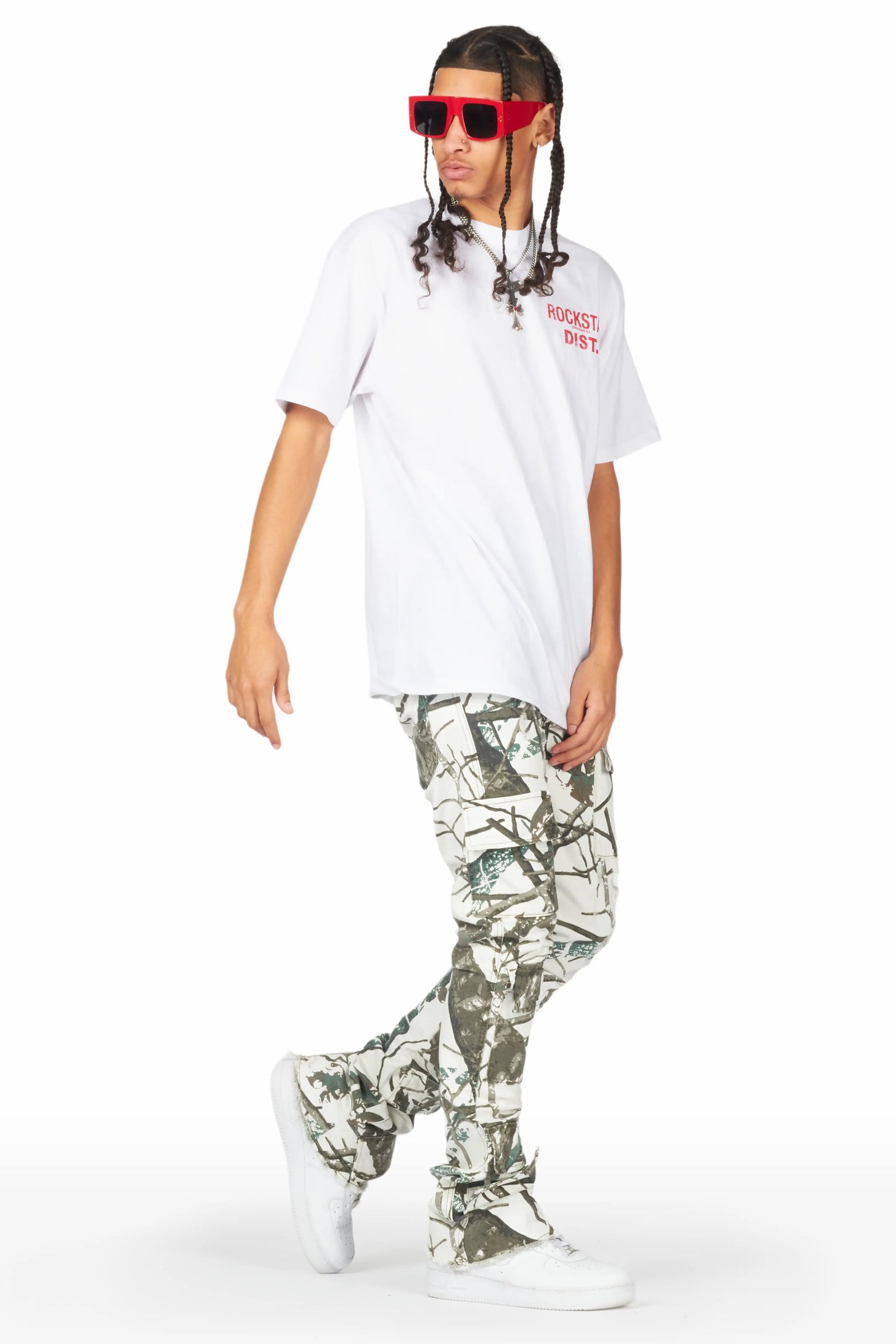 Zander White Tree Camo Stacked Flare Cargo Jean