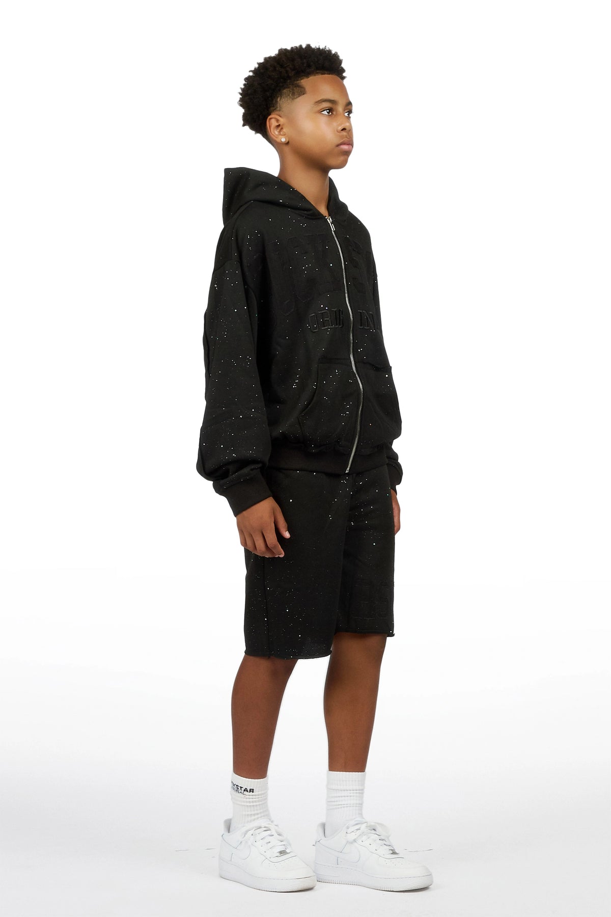 Boys Akila Black Glitz Hoodie Double Waisted Short Set