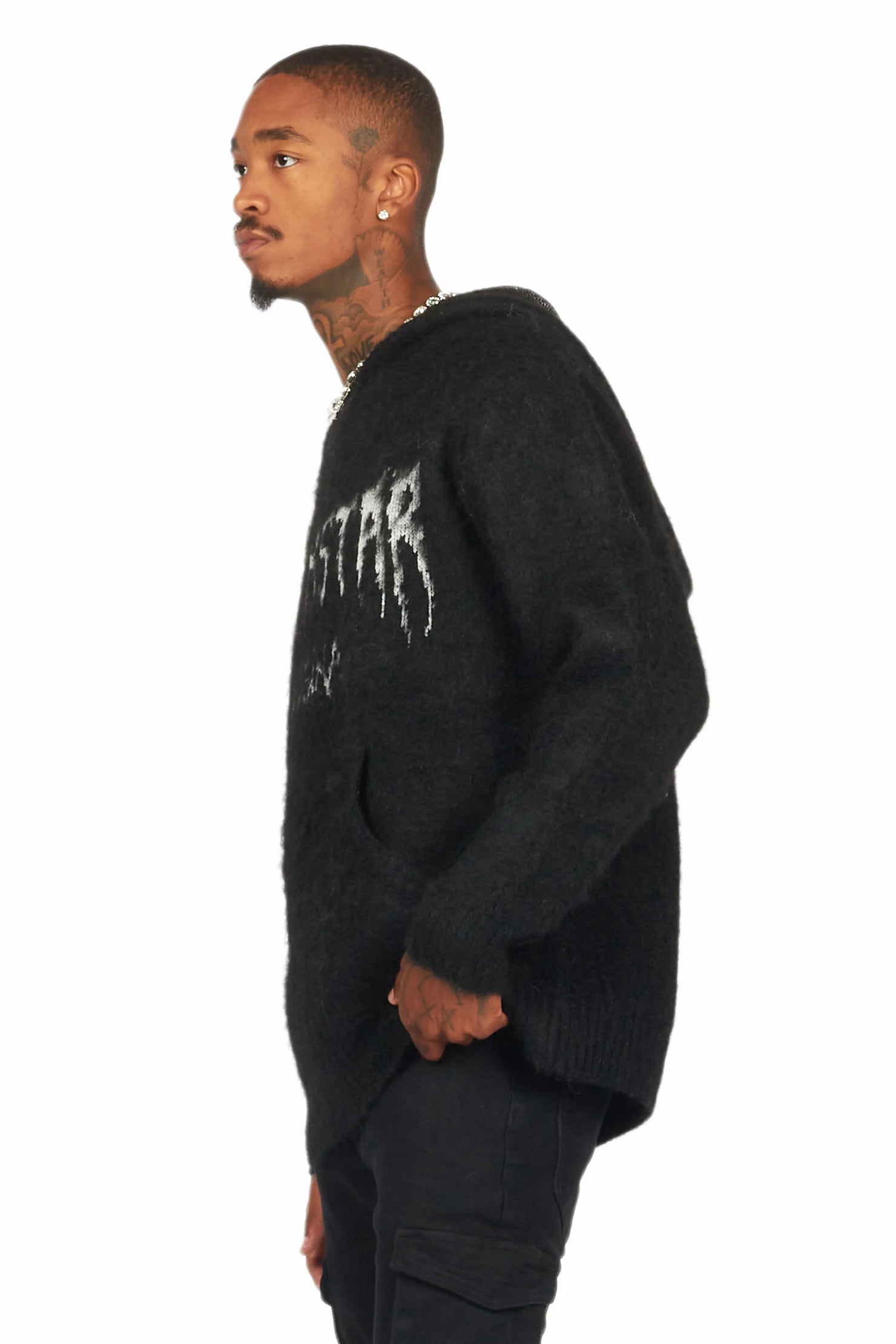 Andros Black Graphic Knitted Hoodie