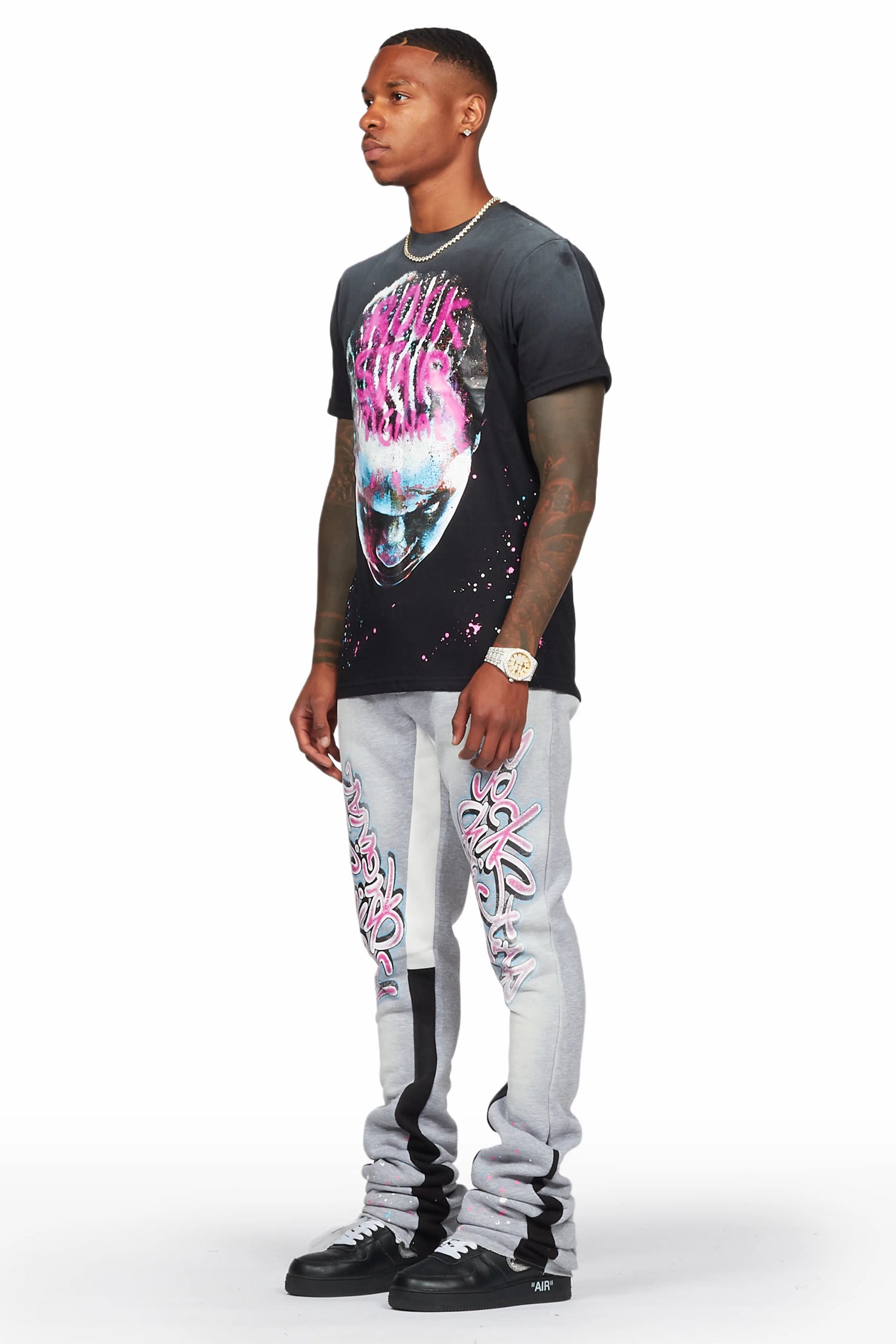 Weave Black/Grey T-Shirt Super Stacked Flare Track Set