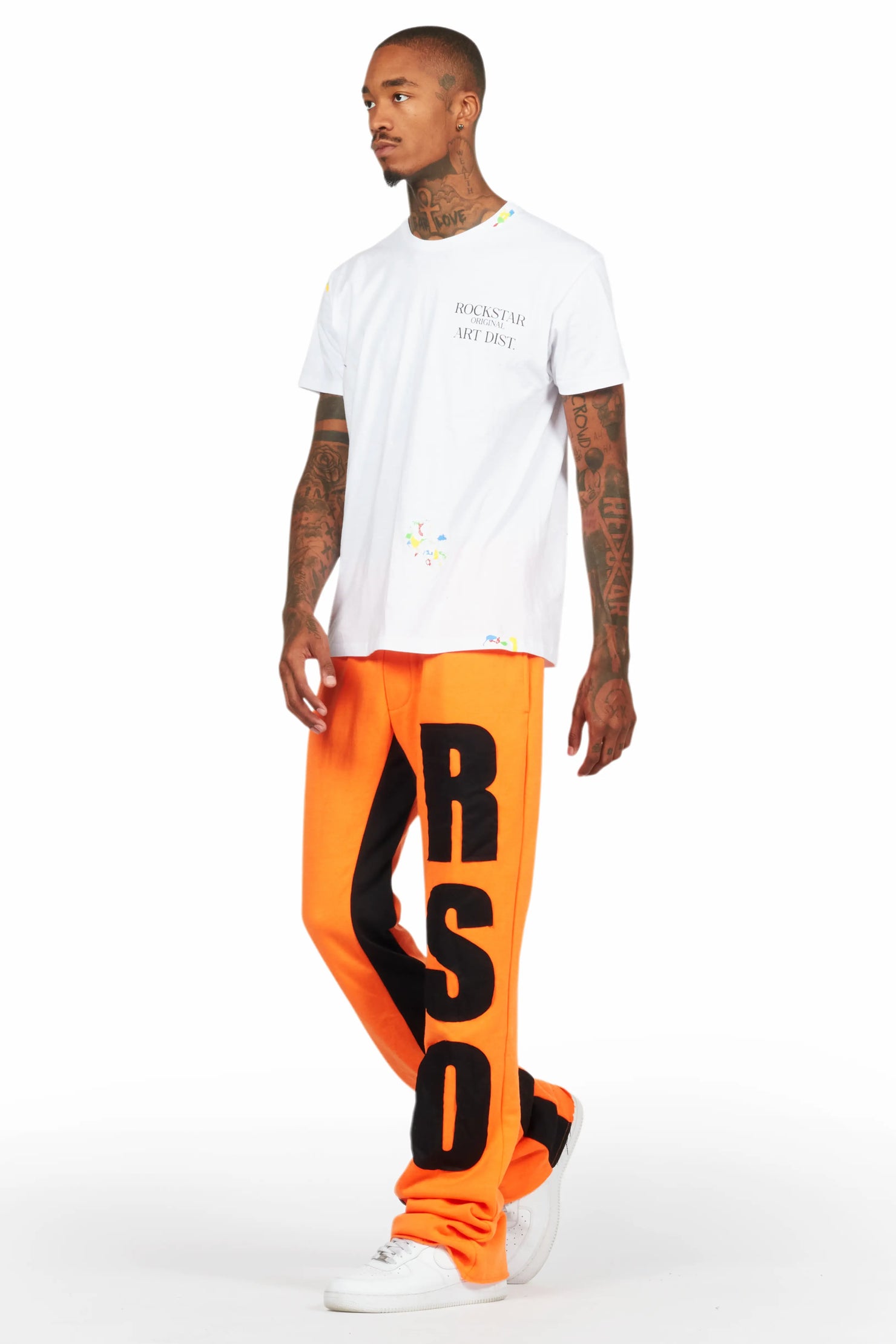 Uko Orange Stacked Baggy Track Pant
